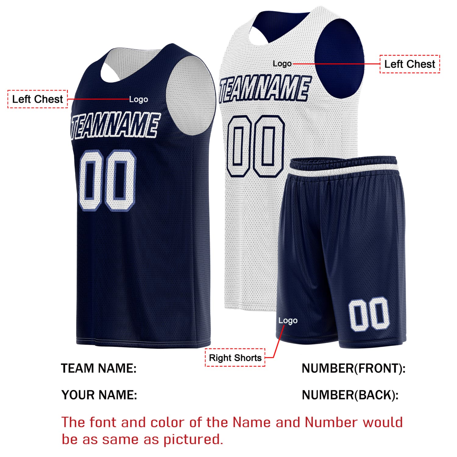 Custom Reversible Basketball Jersey & Shorts Set for Individuals & Teams – Navy Blue White | Vosoli