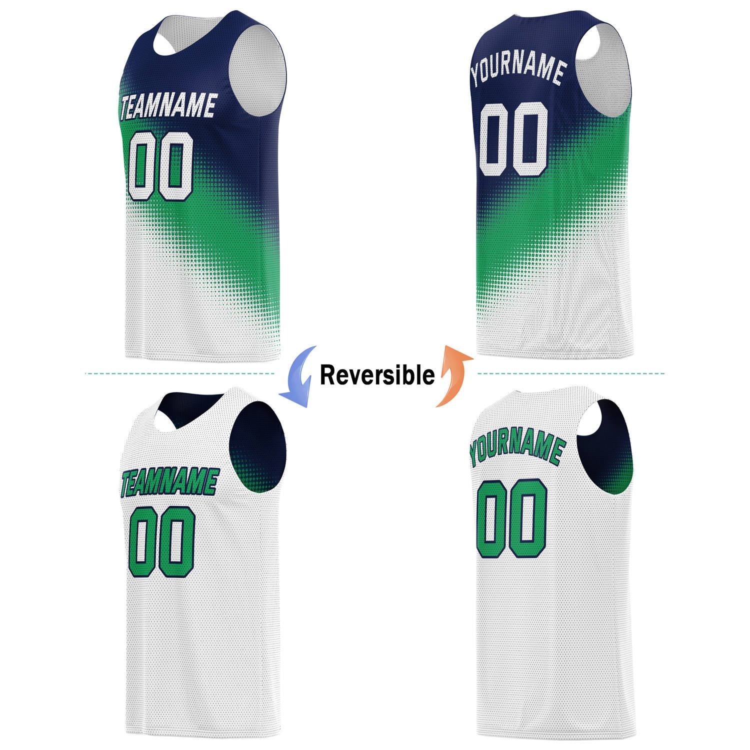 Custom Reversible Basketball Jersey & Shorts Set for Individuals & Teams – Navy Green White Dot Gradient | Vosoli