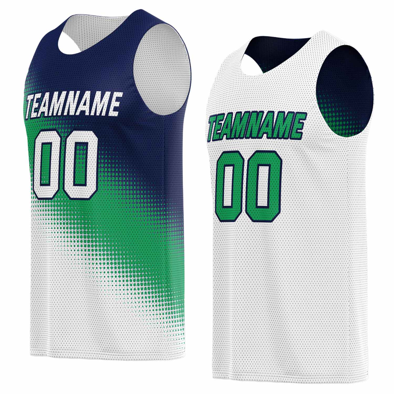 Custom Reversible Basketball Jersey for Individuals & Teams – Navy, Green & White | Vosoli