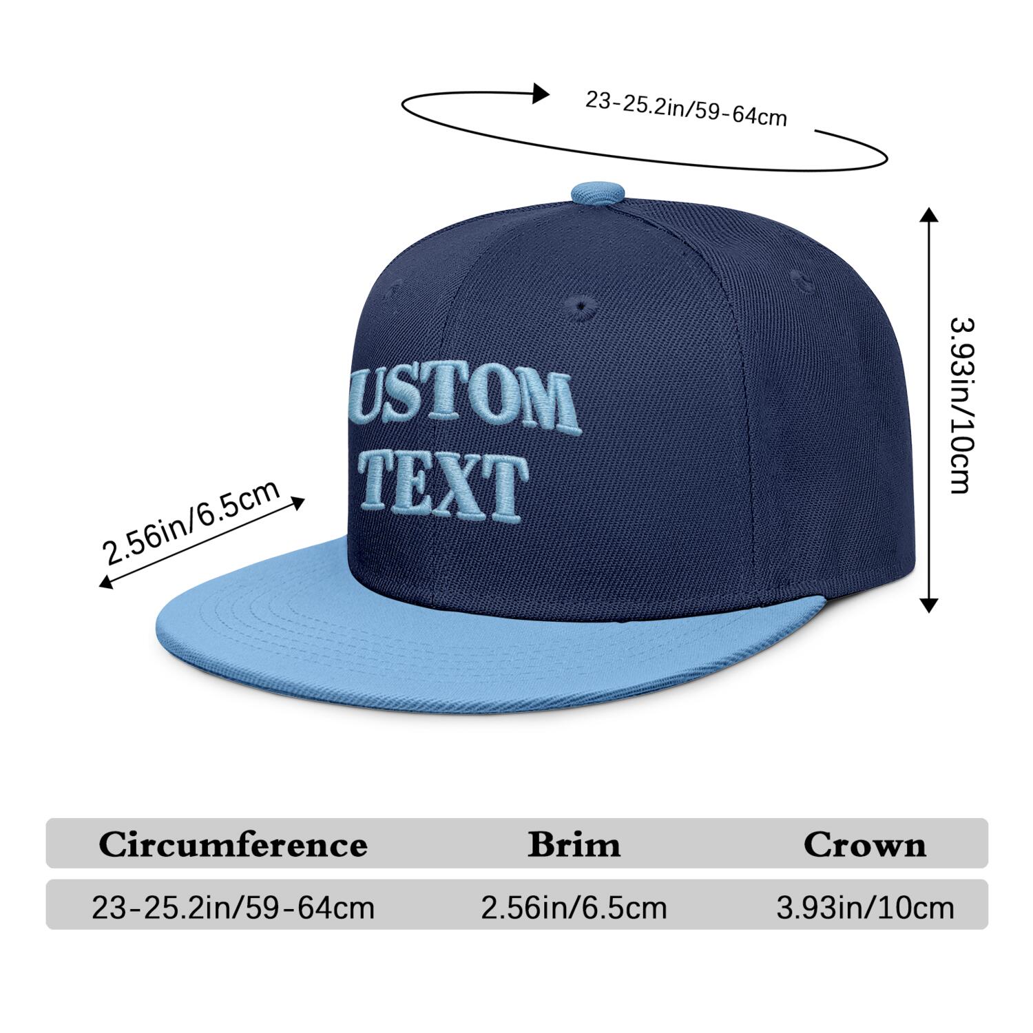 Vosoli Navy & Light Blue Flat-Brim Hat - Unisex Personal & Team Custom 3D Embroidery or Print Cap