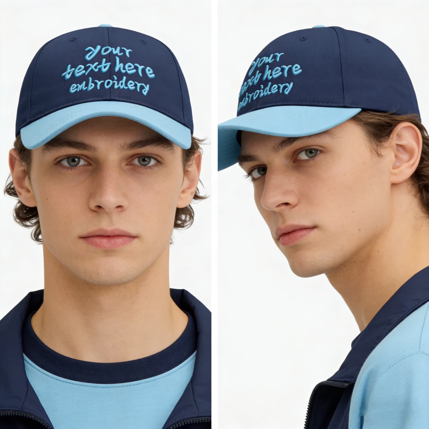 Vosoli Navy Light Blue Two-Tone Baseball Cap - Unisex Custom 3D Embroidery or Print