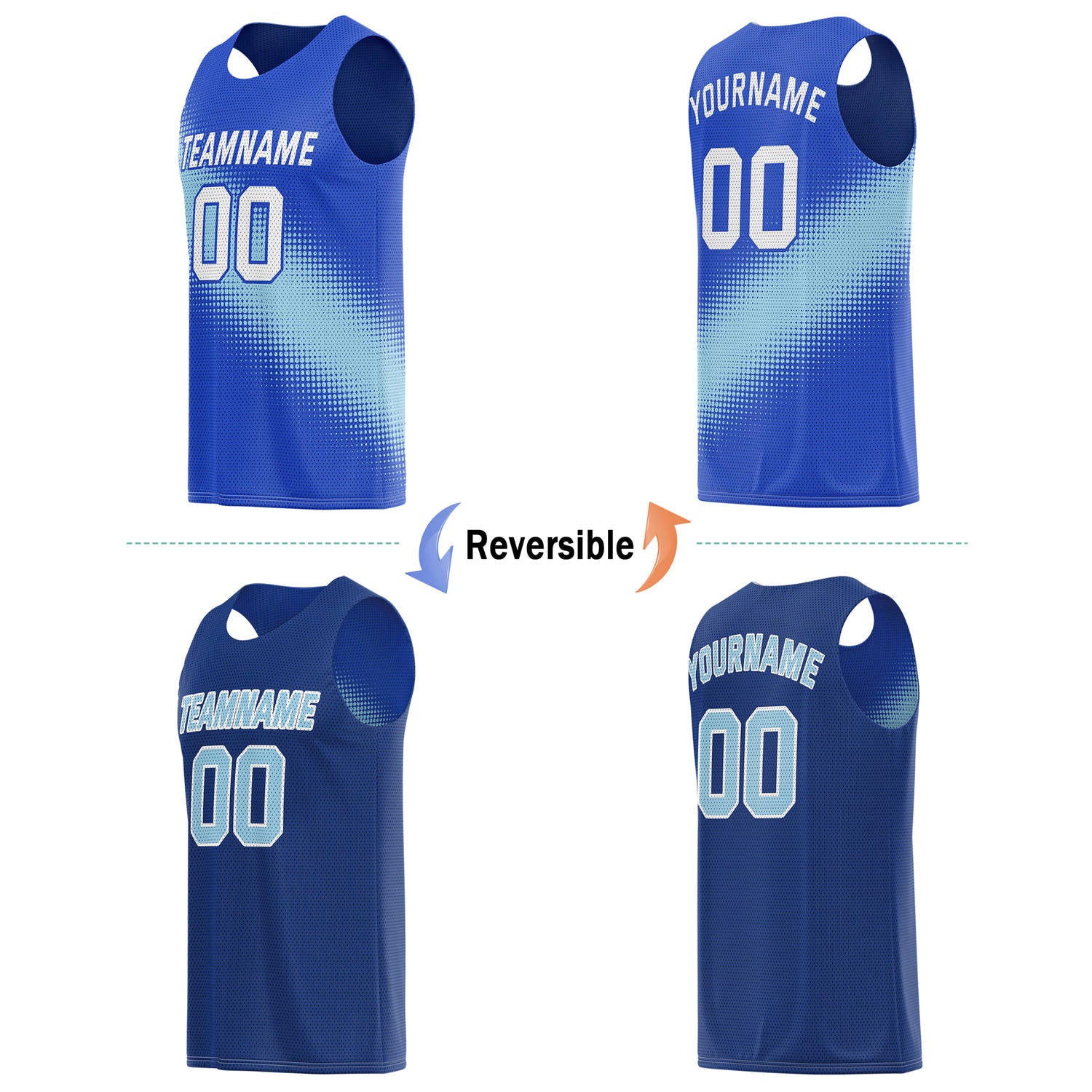 Custom Reversible Basketball Jersey & Shorts Set for Individuals & Teams – Navy Light Blue White Dot Gradient | Vosoli