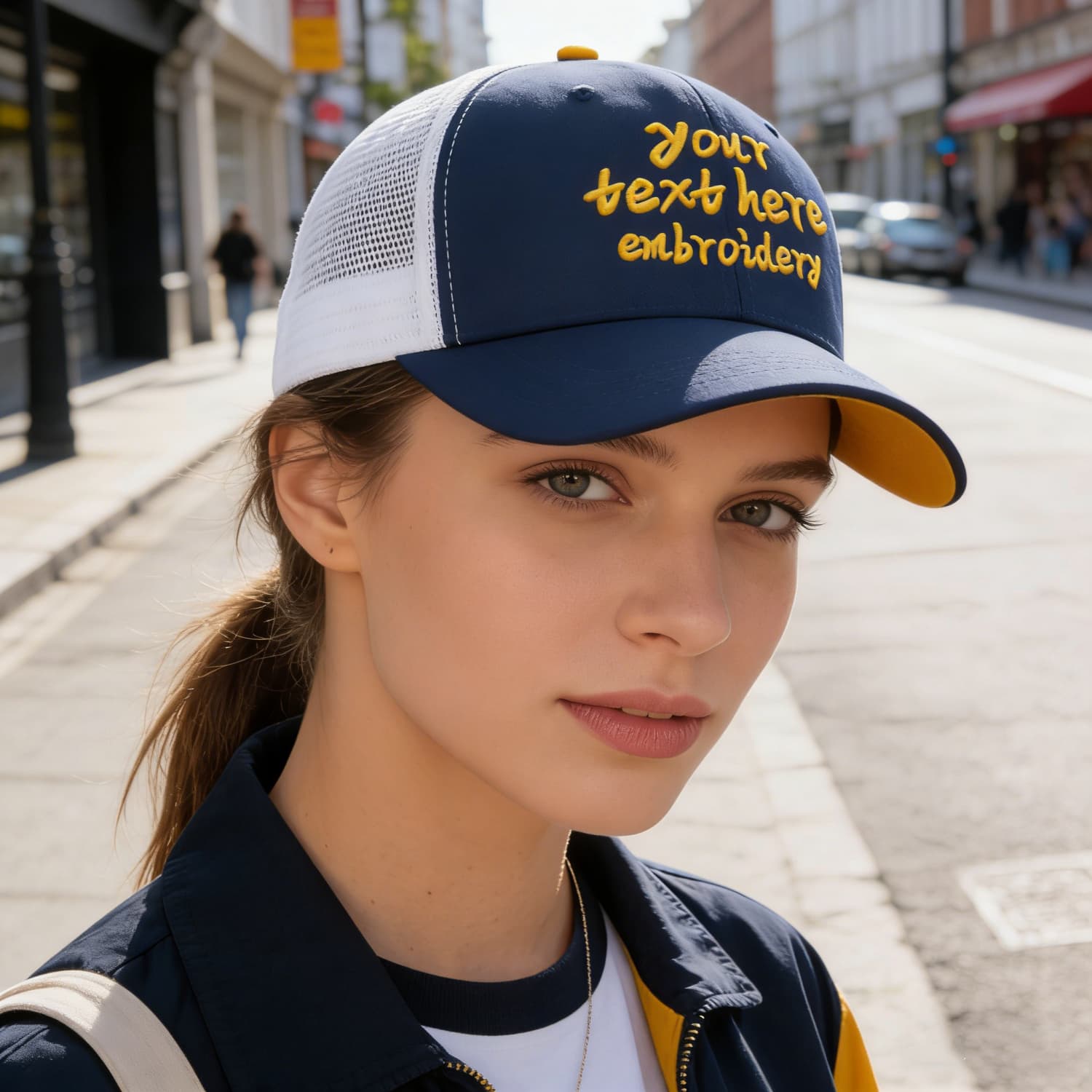 Vosoli Navy & White Mesh-Back Trucker Cap - Unisex Personal & Team Custom 3D Embroidery or Print Hat