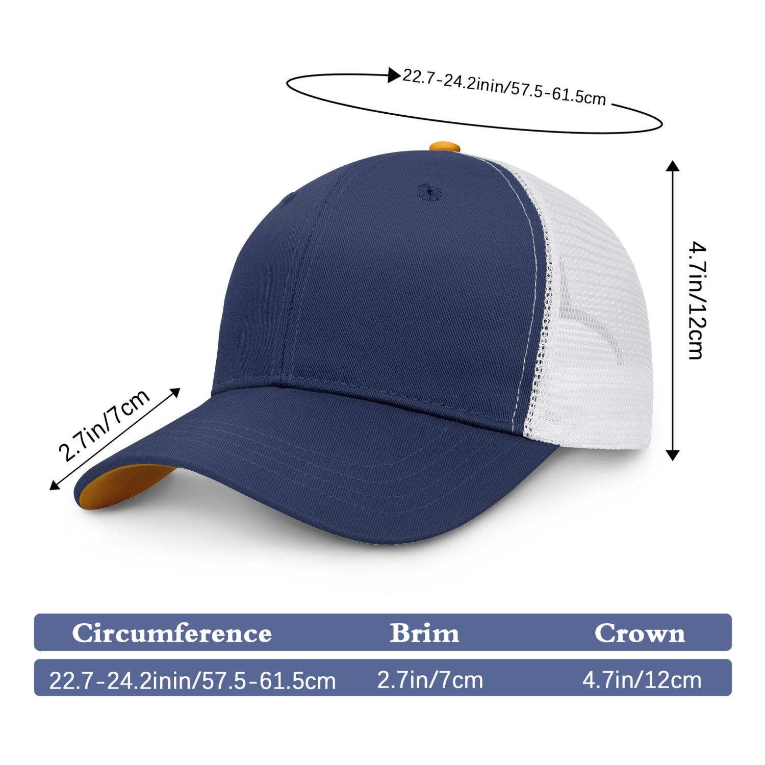 Vosoli Navy & White Mesh-Back Trucker Cap - Unisex Personal & Team Custom 3D Embroidery or Print Hat