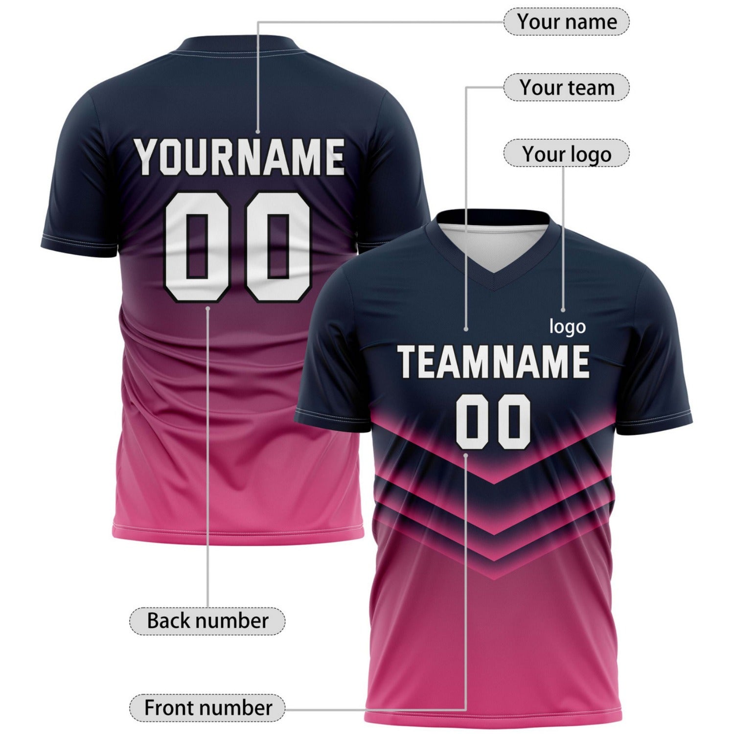 Custom Navy-to-Pink Gradient Soccer Jersey for Teams & Individuals | Vosoli