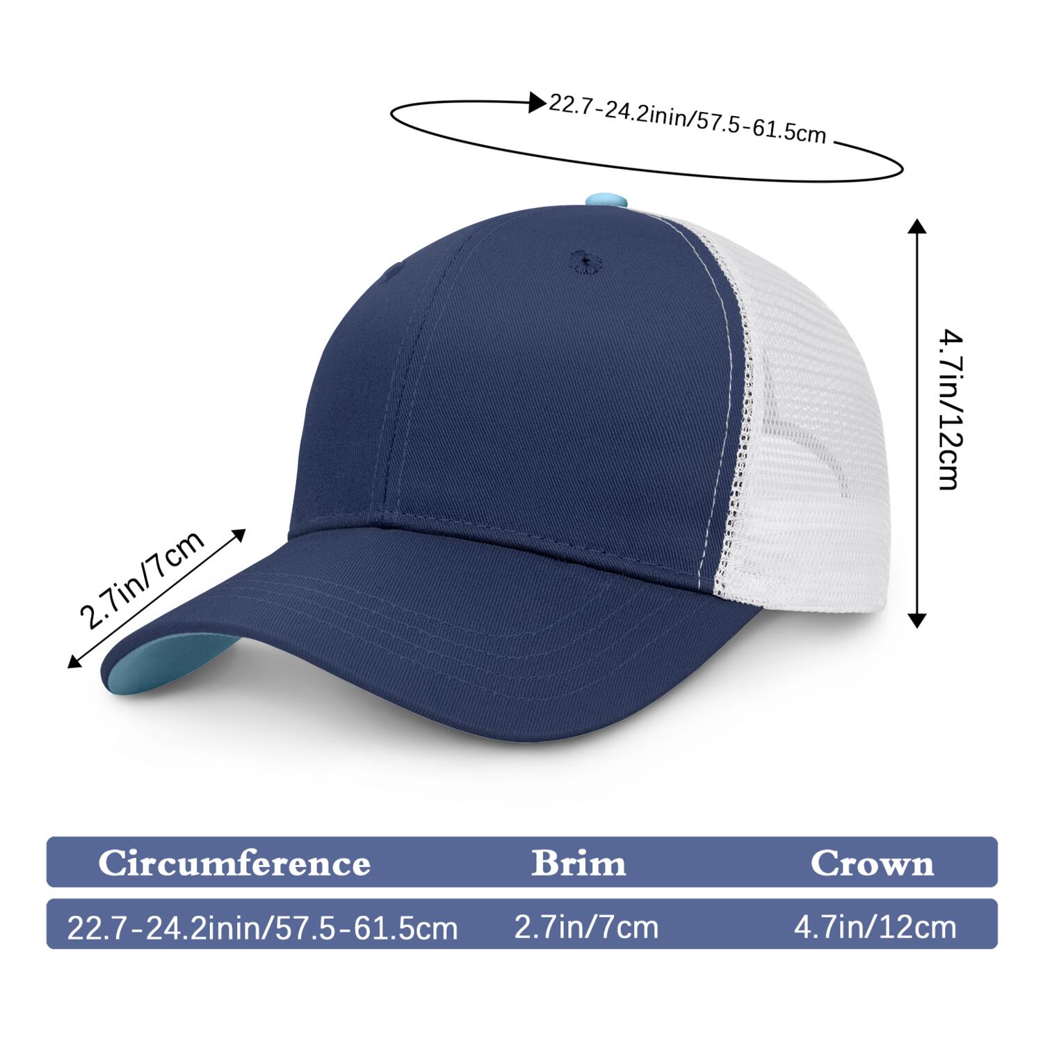 Vosoli Navy & White Mesh-Back Trucker Cap - Unisex Personal & Team Custom 3D Embroidery or Print Hat
