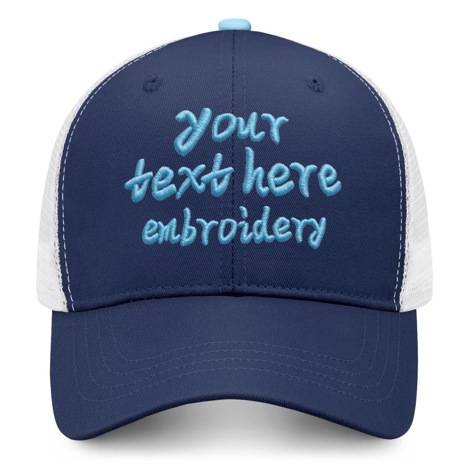 Vosoli Navy & White Mesh-Back Trucker Cap - Unisex Personal & Team Custom 3D Embroidery or Print Hat