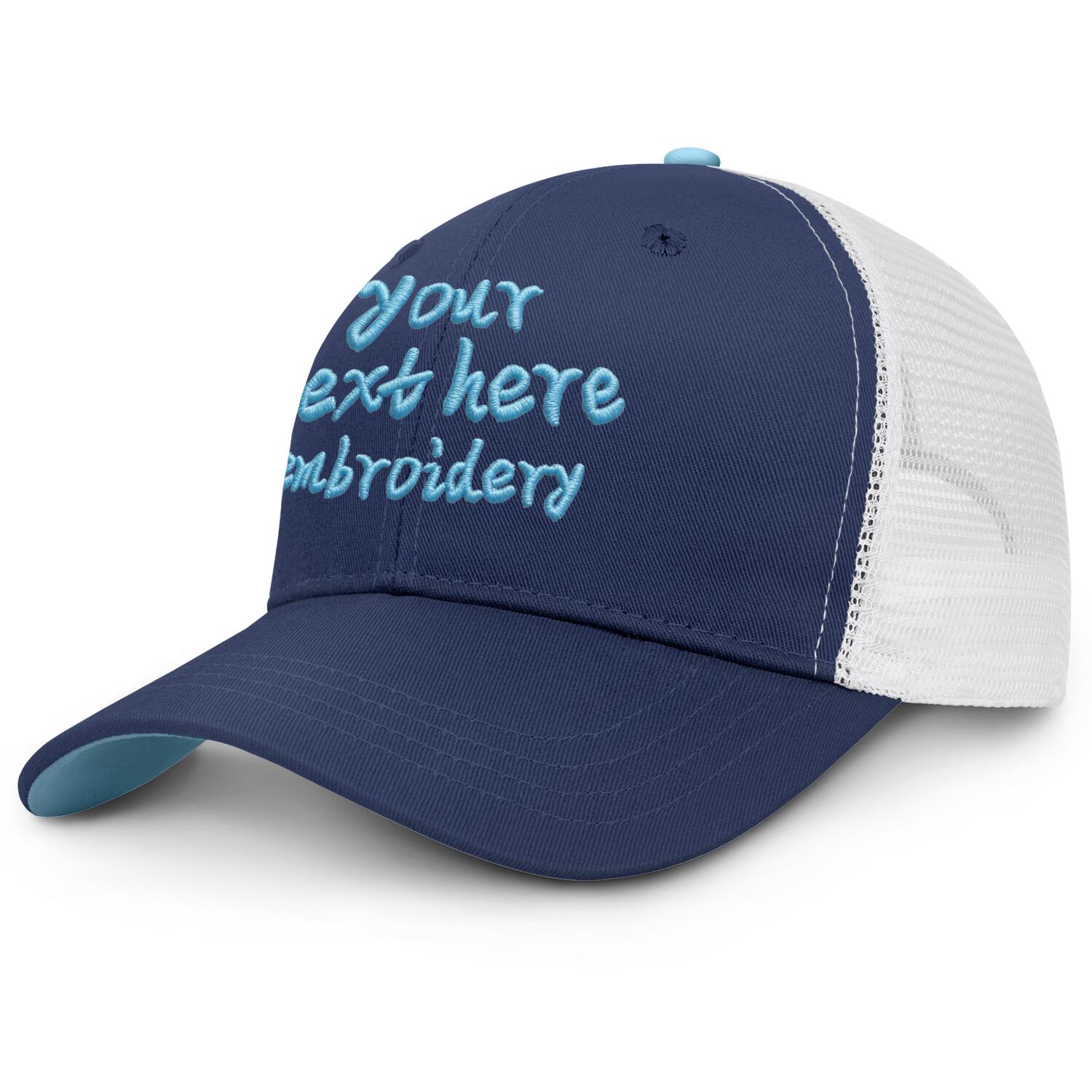 Vosoli Navy & White Mesh-Back Trucker Cap - Unisex Personal & Team Custom 3D Embroidery or Print Hat