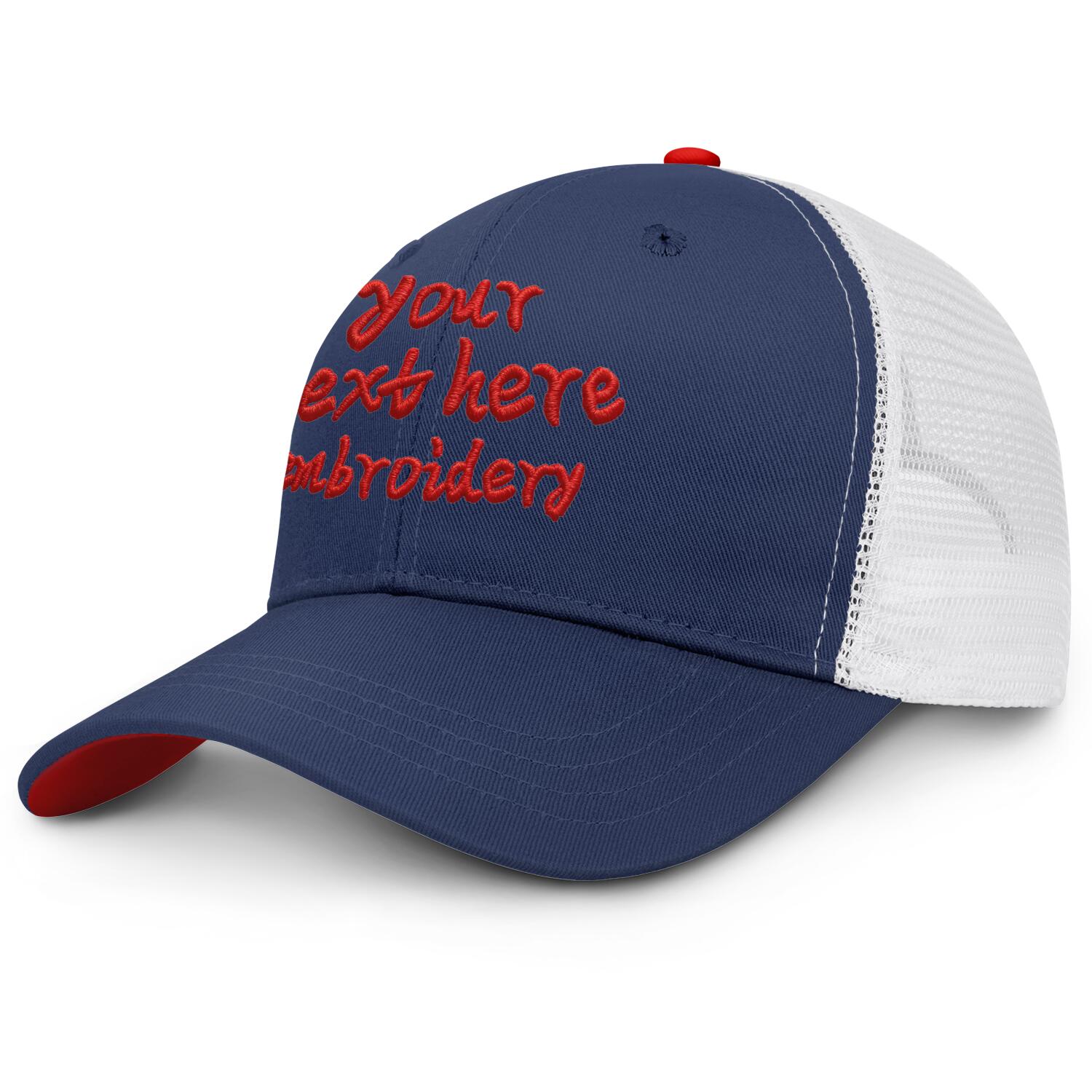Vosoli Navy & White Mesh-Back Trucker Cap - Unisex Personal & Team Custom 3D Embroidery or Print Hat