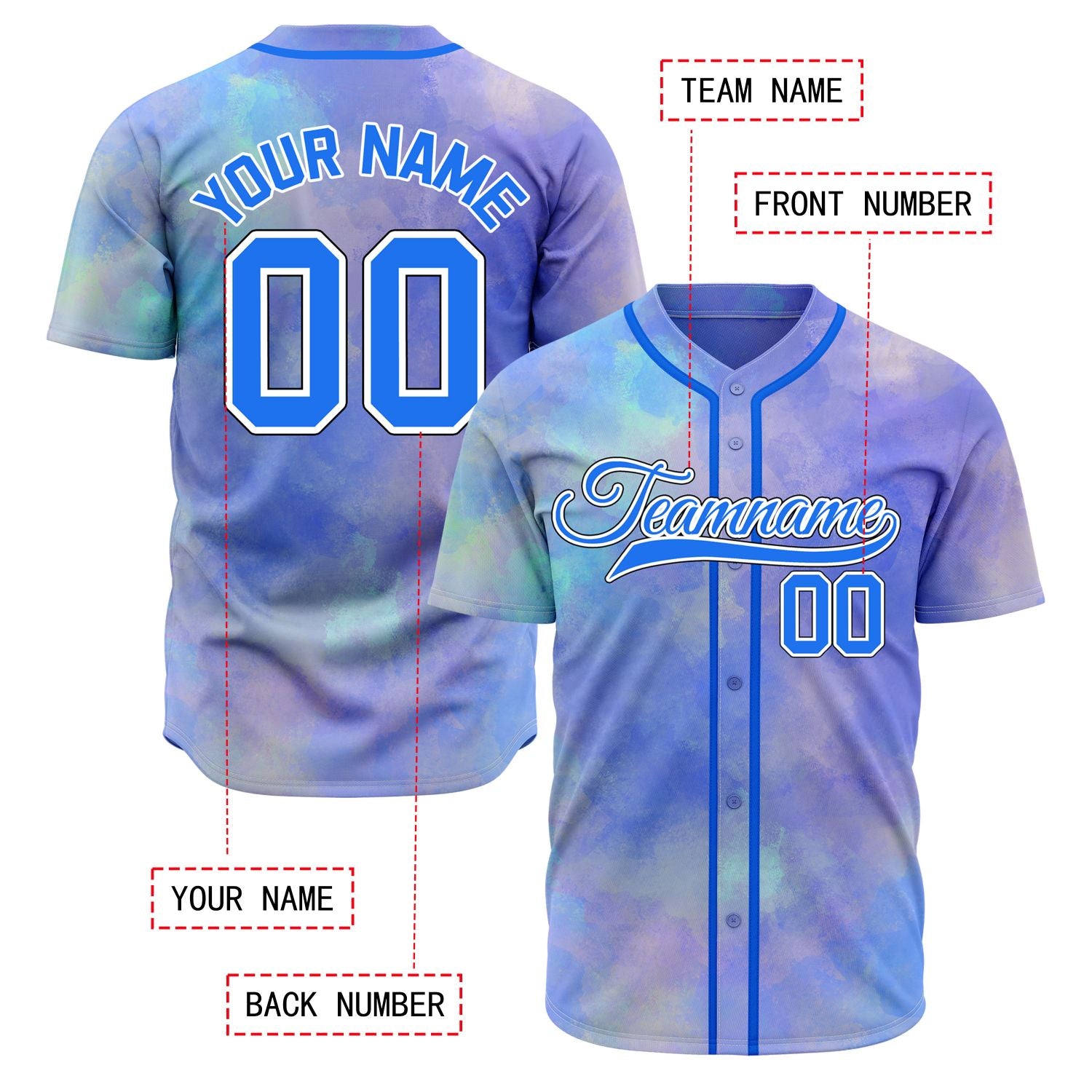 VOSOLI Nebula Purple Sky Blue Tie-Dye Graffiti Custom Stitched Baseball Jersey