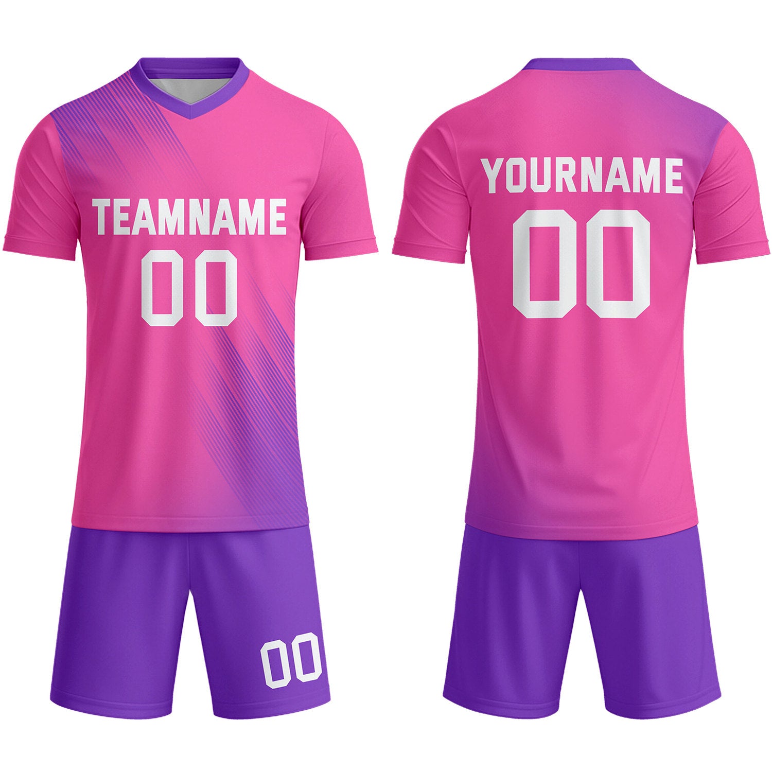 Custom Neon Pink & Purple Stripe Soccer Uniform Set for Teams & Individuals | Vosoli