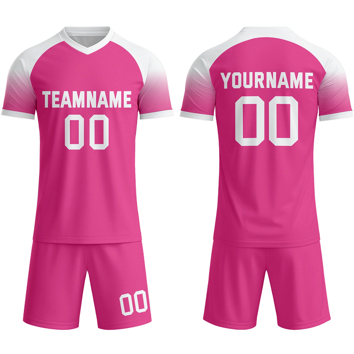 Custom Neon Pink & White Raglan Sleeve Soccer Uniform Set for Teams & Individuals | Vosoli