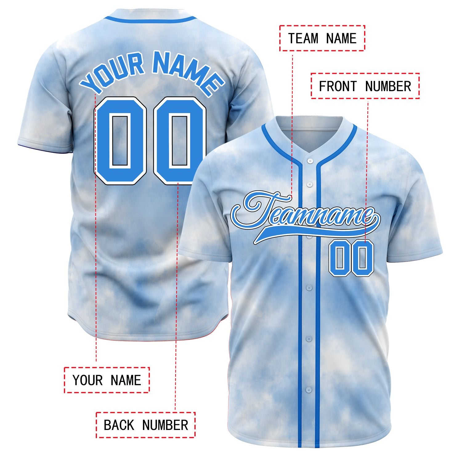 VOSOLI Blue Cloud Tie-Dye Graffiti Artistic Baseball Jersey