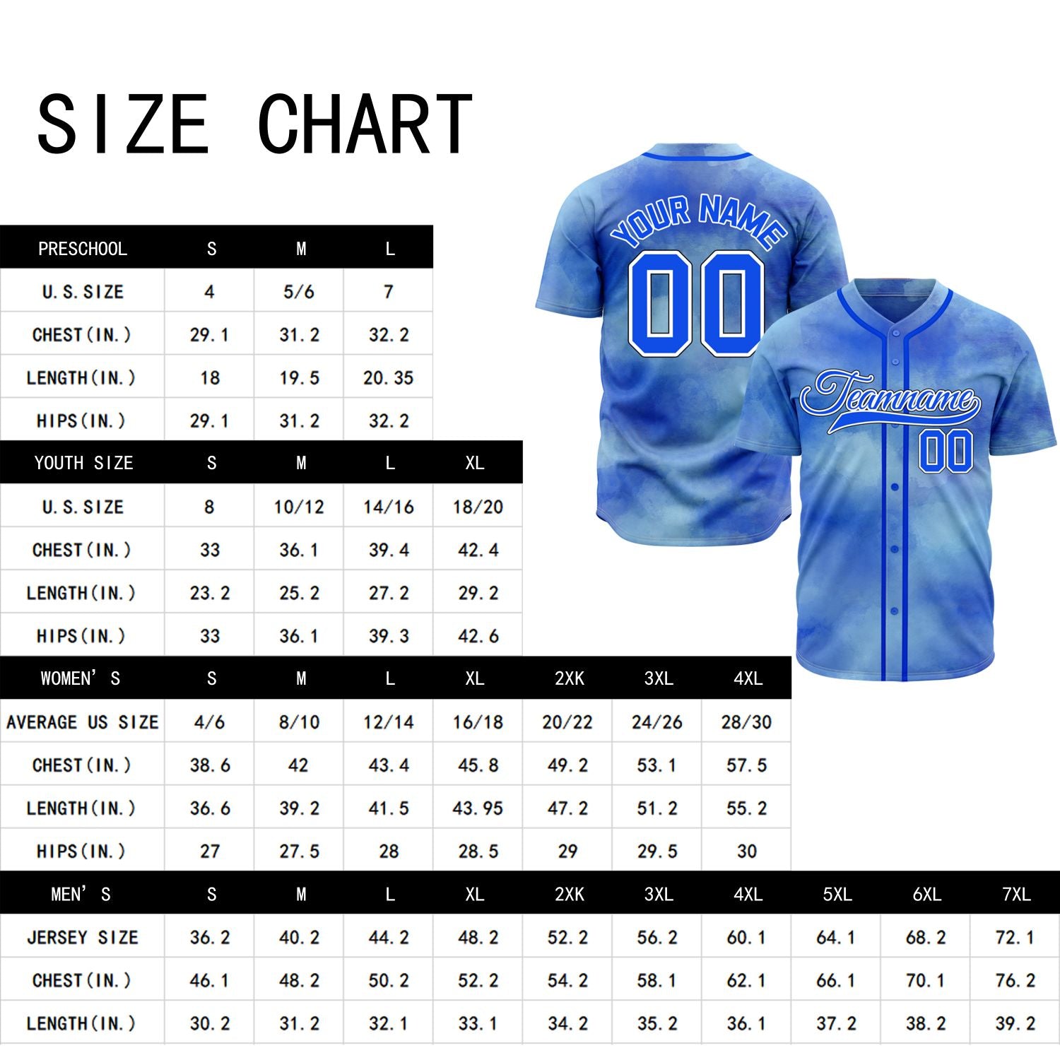 VOSOLI Ocean Blue Tie-Dye Graffiti Custom Stitched Baseball Jersey