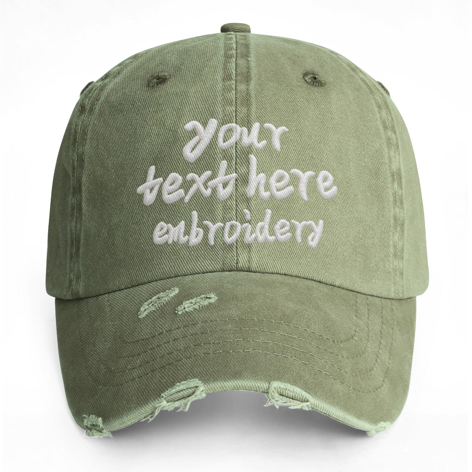 Vosoli Olive Distressed Denim Baseball Cap - Team Custom Embroider or Print Personalized Hat