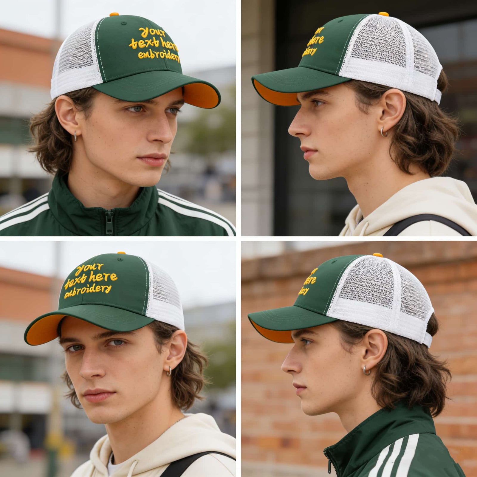 Vosoli Olive Green & White Mesh-Back Trucker Cap - Unisex Personal & Team Custom 3D Embroidery or Print Hat