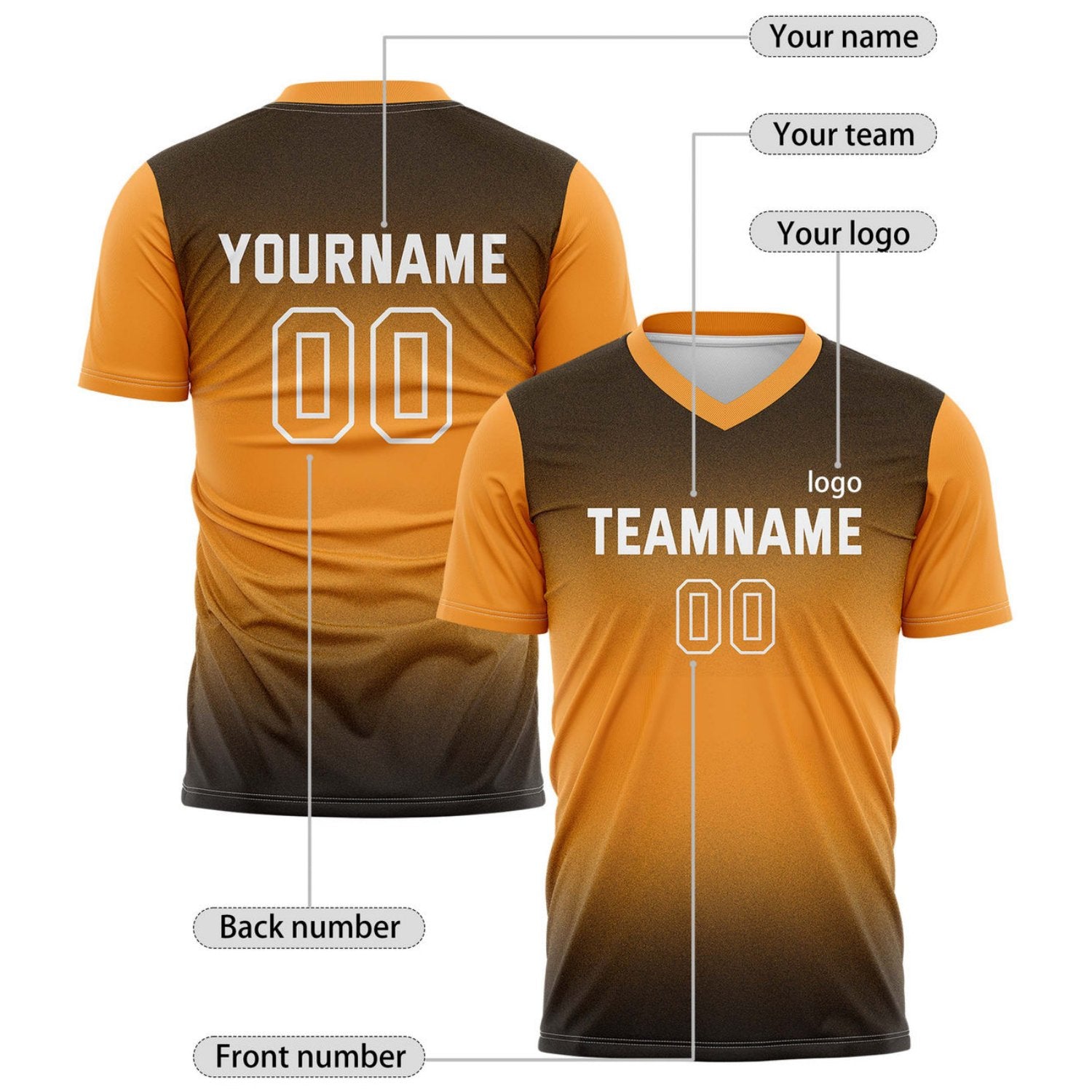 Custom Orange & Black Gradient Soccer Jersey for Teams & Individuals | Vosoli