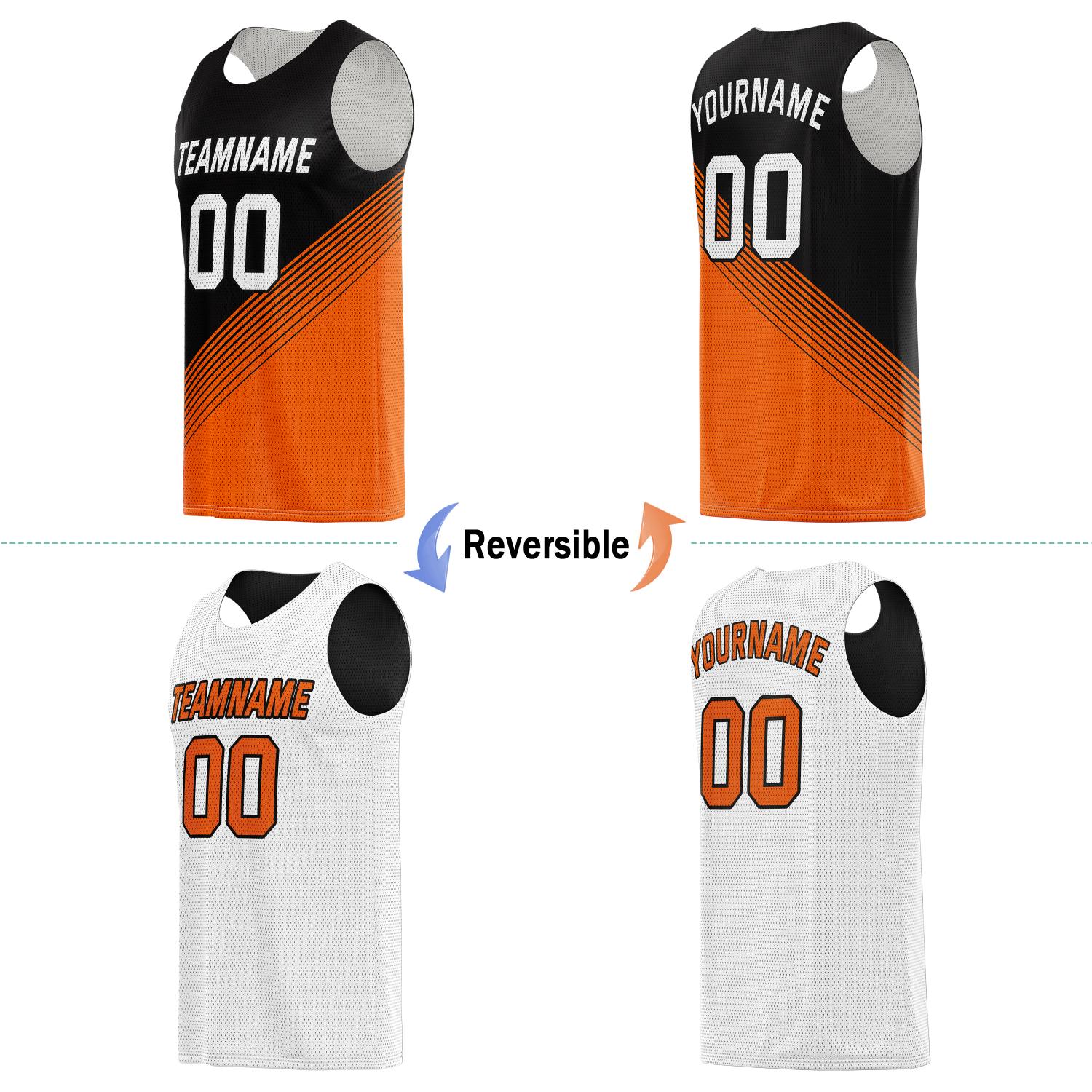 Custom Reversible Basketball Jersey for Individuals & Teams – Orange Black White Diagonal Stripe | Vosoli