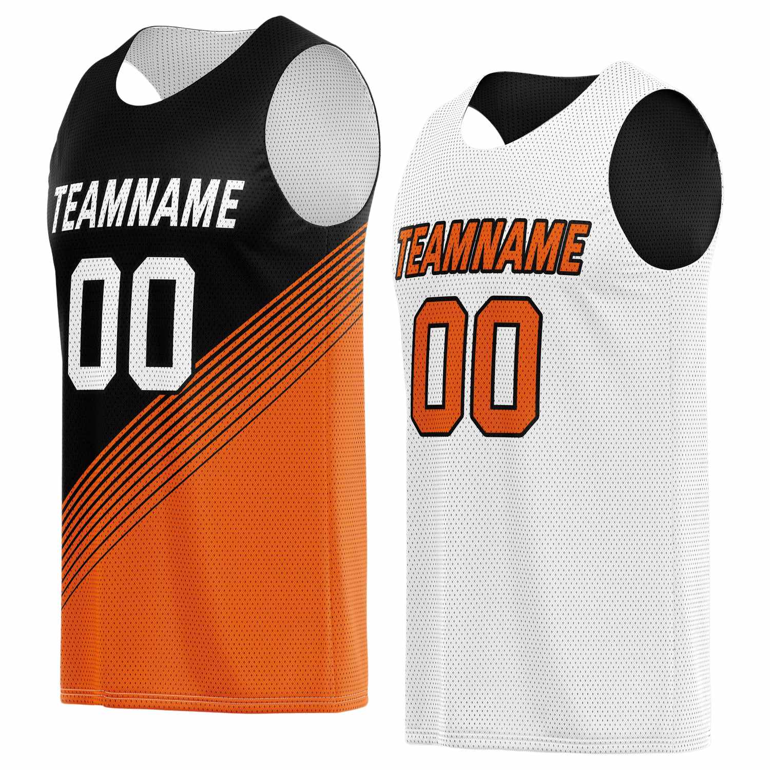 Custom Reversible Basketball Jersey for Individuals & Teams – Orange Black White Diagonal Stripe | Vosoli