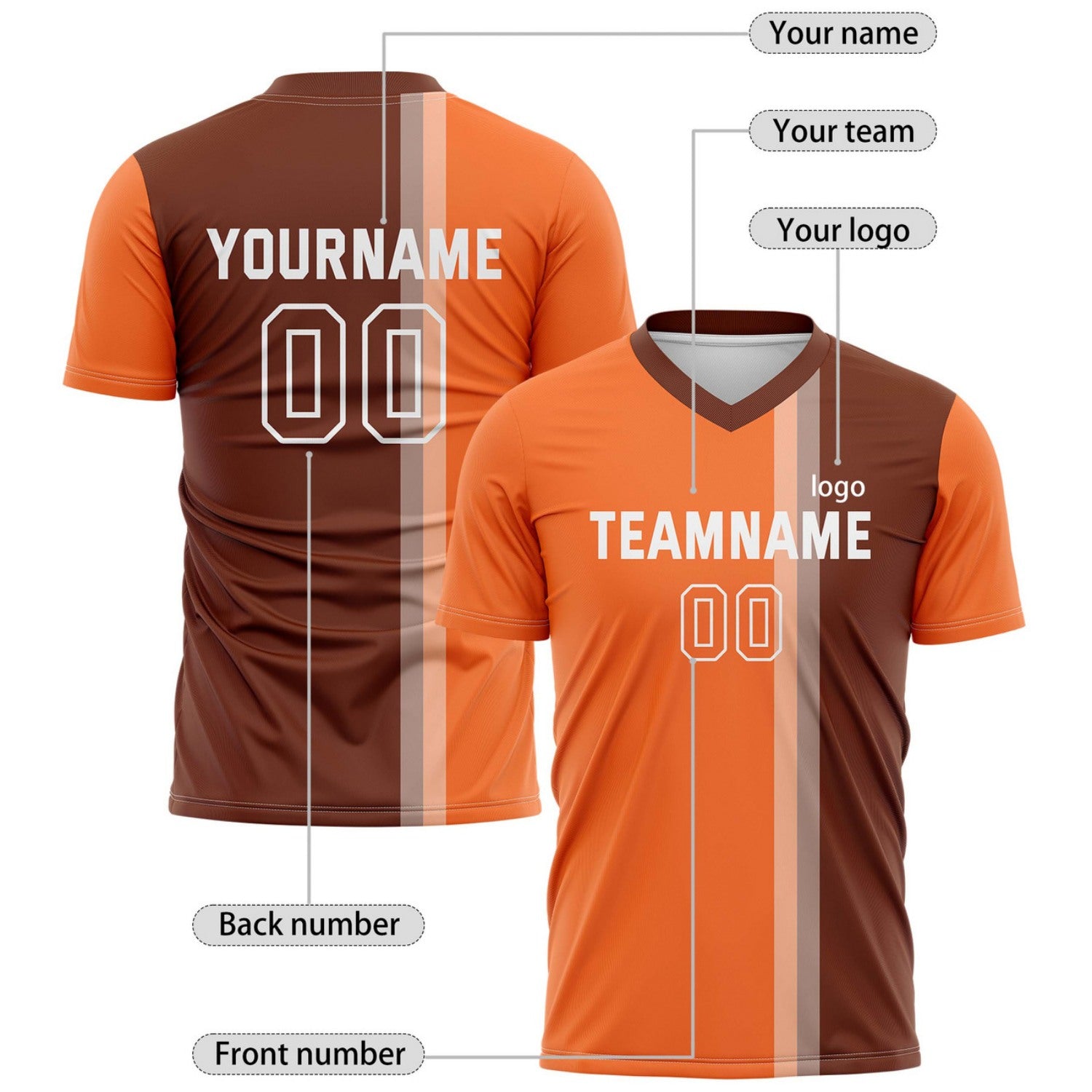 Custom Orange & Brown Split Stripe Soccer Jersey for Teams & Individuals | Vosoli