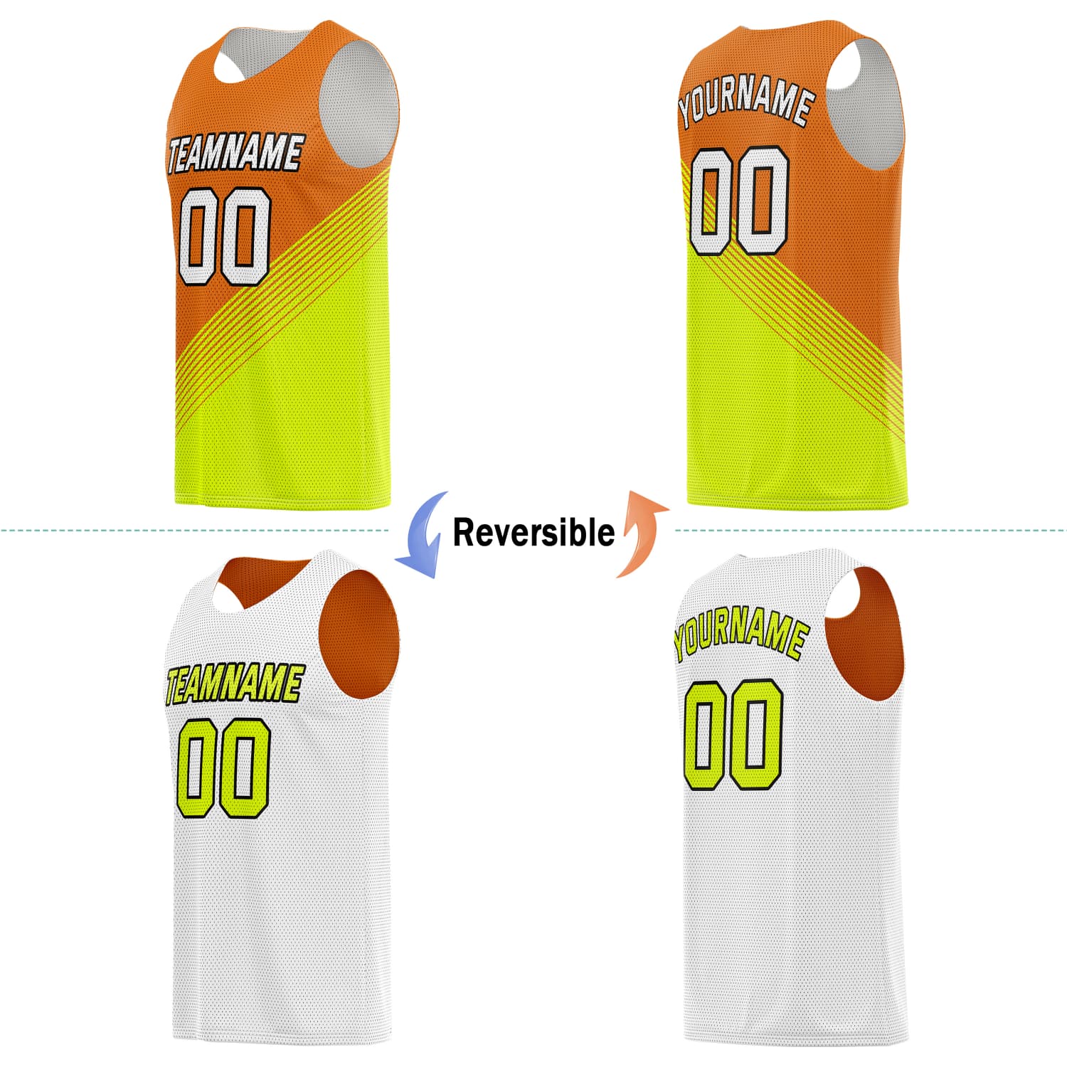 Custom Reversible Basketball Jersey for Individuals & Teams – Orange, Neon Yellow & White | Vosoli