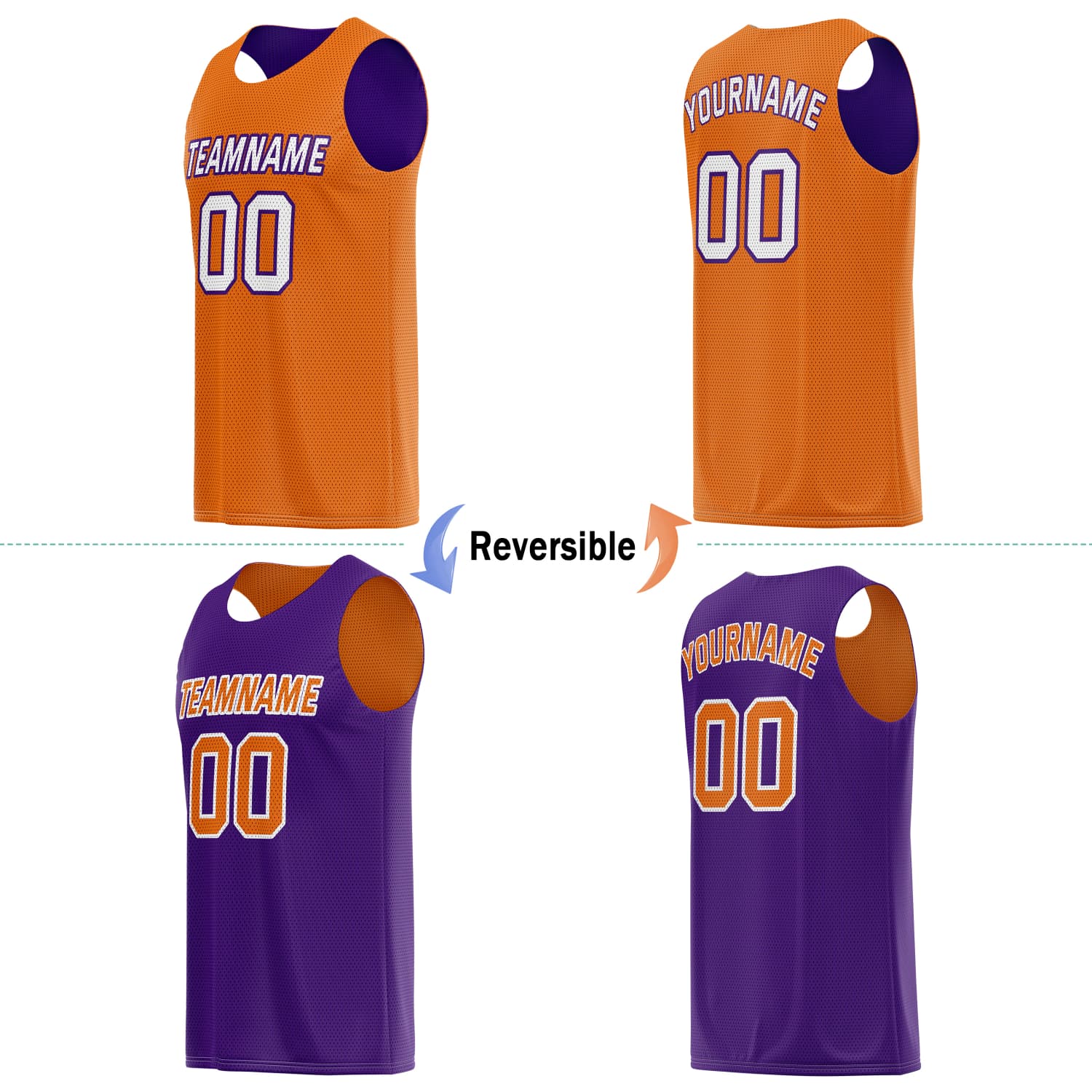 Custom Reversible Basketball Jersey & Shorts Set for Individuals & Teams – Orange Purple | Vosoli