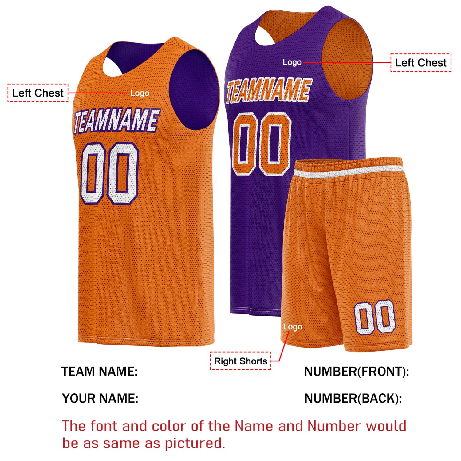 Custom Reversible Basketball Jersey & Shorts Set for Individuals & Teams – Orange Purple | Vosoli