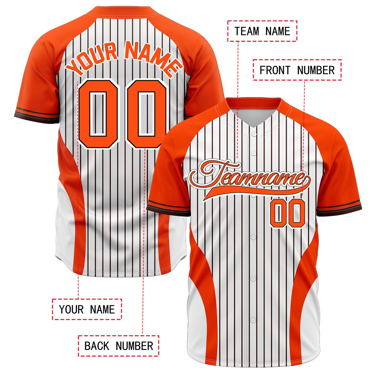 VOSOLI Custom Orange & White Pinstripe Baseball Jersey - Sublimated Team Apparel