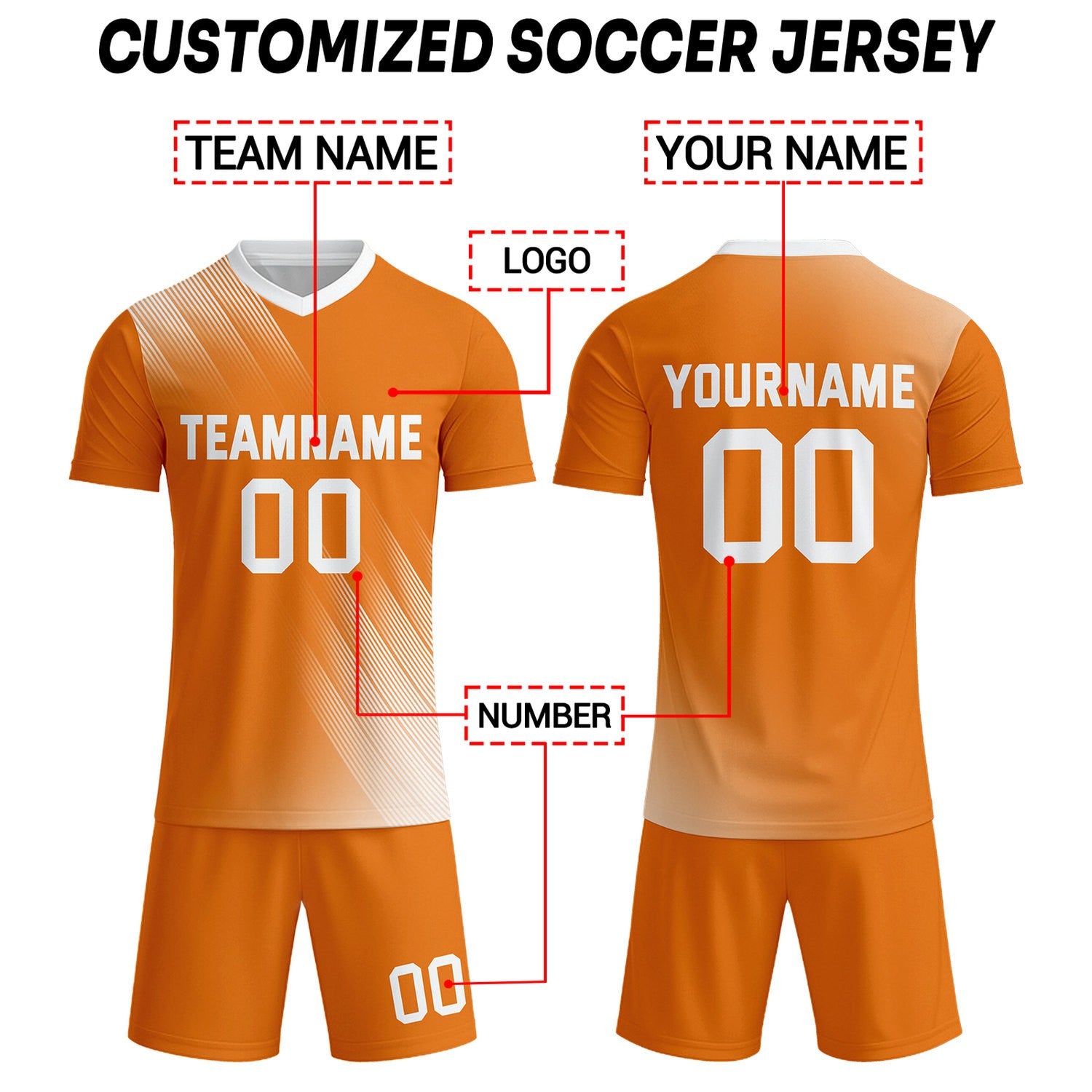Custom Orange & White Stripe Soccer Uniform Set for Teams & Individuals | Vosoli