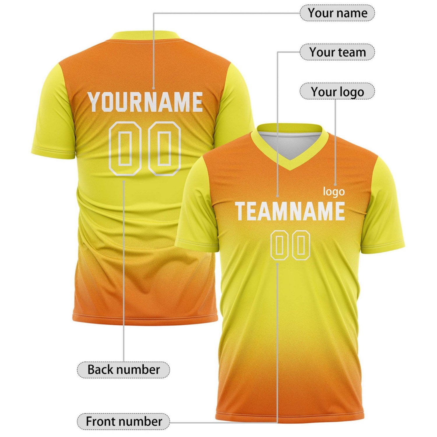 Custom Orange & Yellow Gradient Soccer Jersey for Teams & Individuals | Vosoli