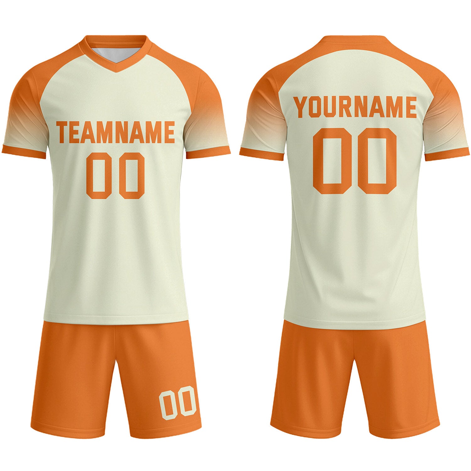 Custom Cream & Orange Raglan Sleeve Soccer Uniform Set for Teams & Individuals | Vosoli