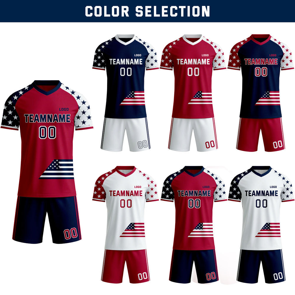 Custom USA Flag Soccer Jersey - Personalized Red & White Gradient Team Uniform Kit