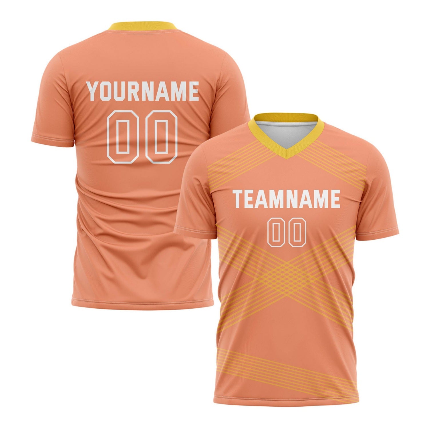 Custom Peach & Gold Cross Stripe Soccer Jersey for Teams & Individuals | Vosoli