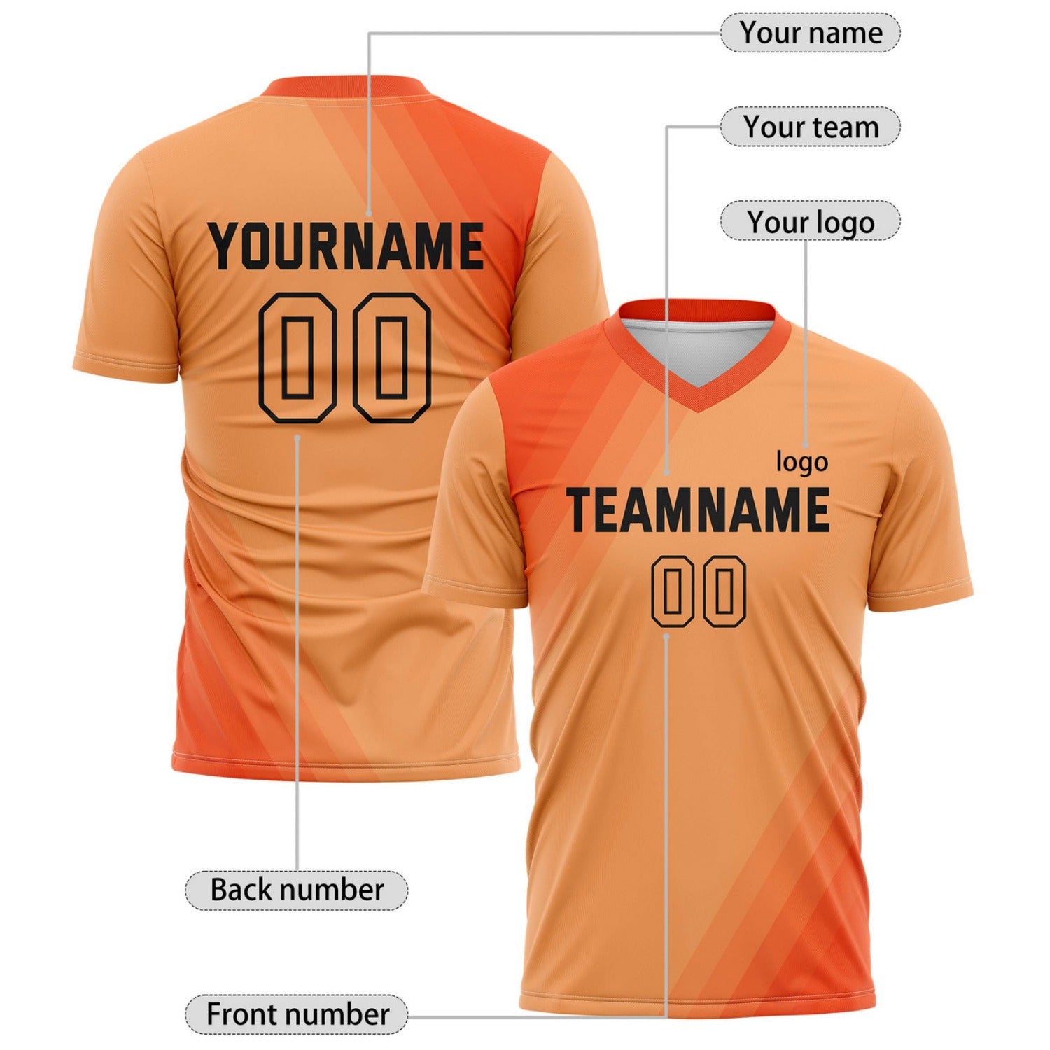 Custom Peach & Orange Diagonal Stripe Soccer Jersey for Teams & Individuals | Vosoli