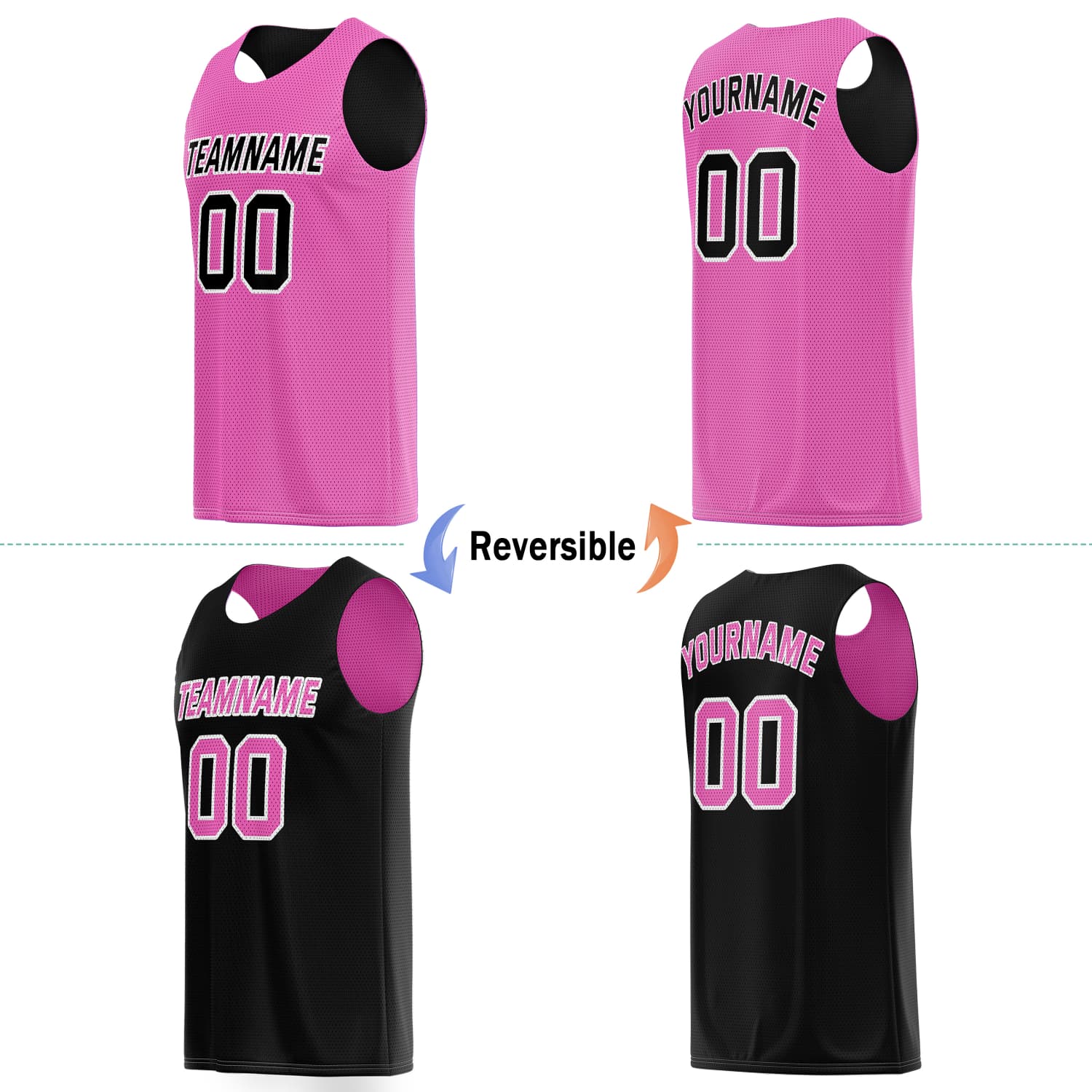 Custom Reversible Basketball Jersey & Shorts Set for Individuals & Teams – Pink Black | Vosoli