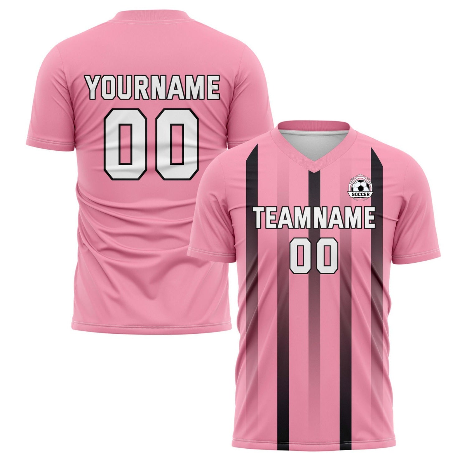 Custom Pink & Black Stripe Soccer Jersey - Personalized Team Name & Player Number for Leagues | Vosoli