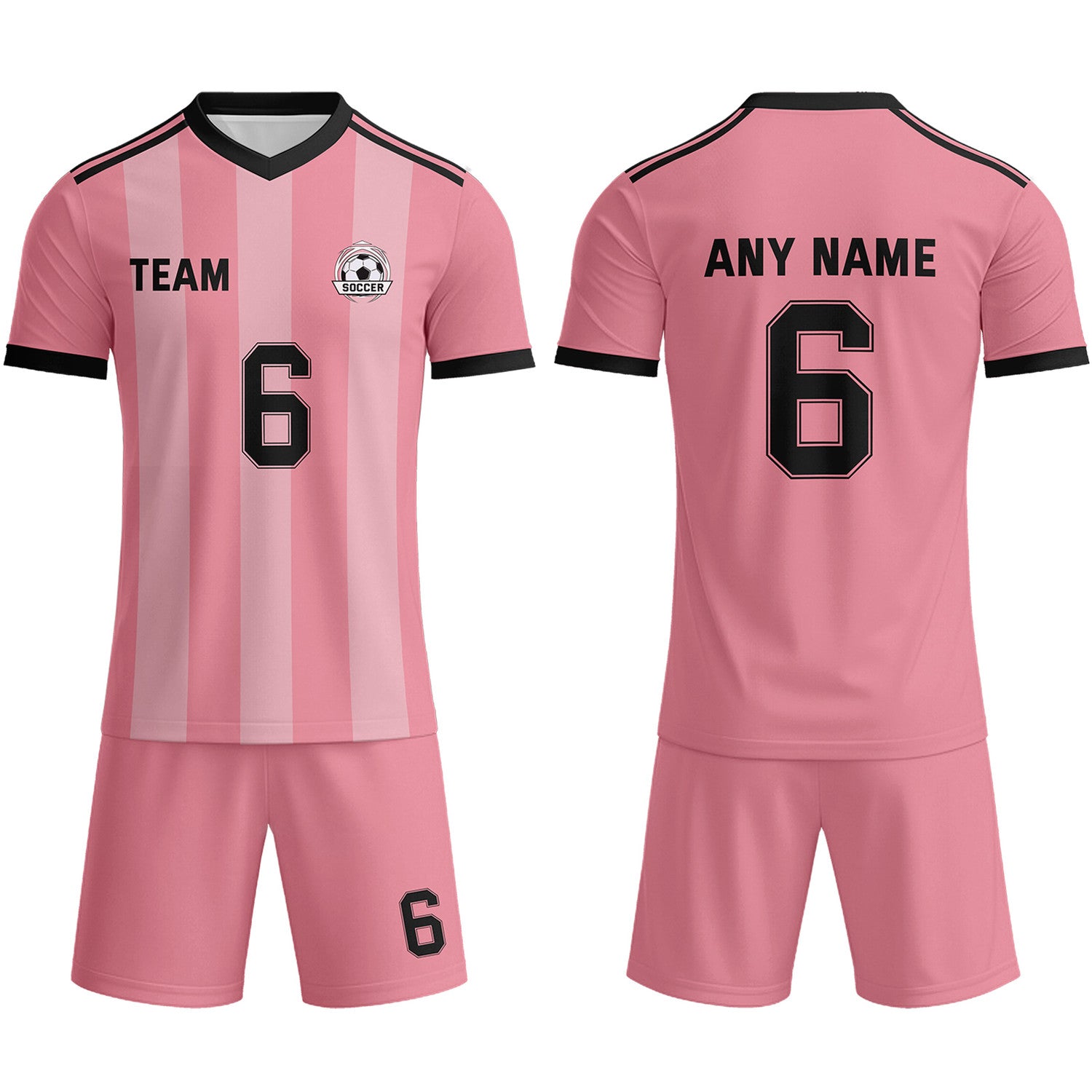 Custom Pink & Black Striped Soccer Uniform Set for Teams & Individuals | Vosoli