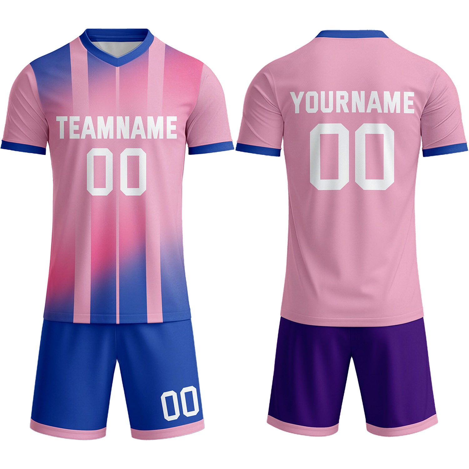 Custom Pink Blue & Purple Ombre Stripe Soccer Uniform Set for Teams & Individuals | Vosoli