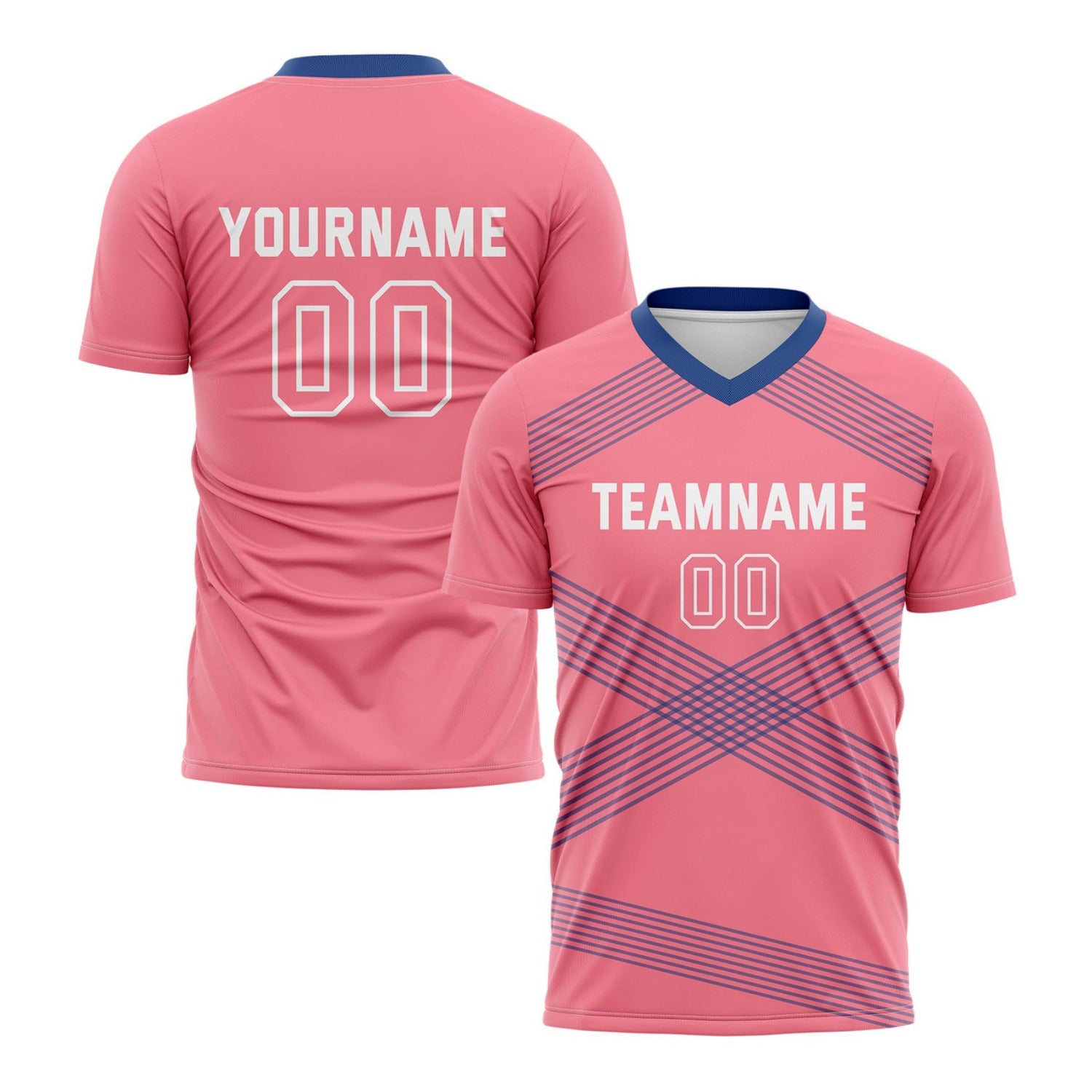 Custom Pink & Navy Cross Stripe Soccer Jersey for Teams & Individuals | Vosoli