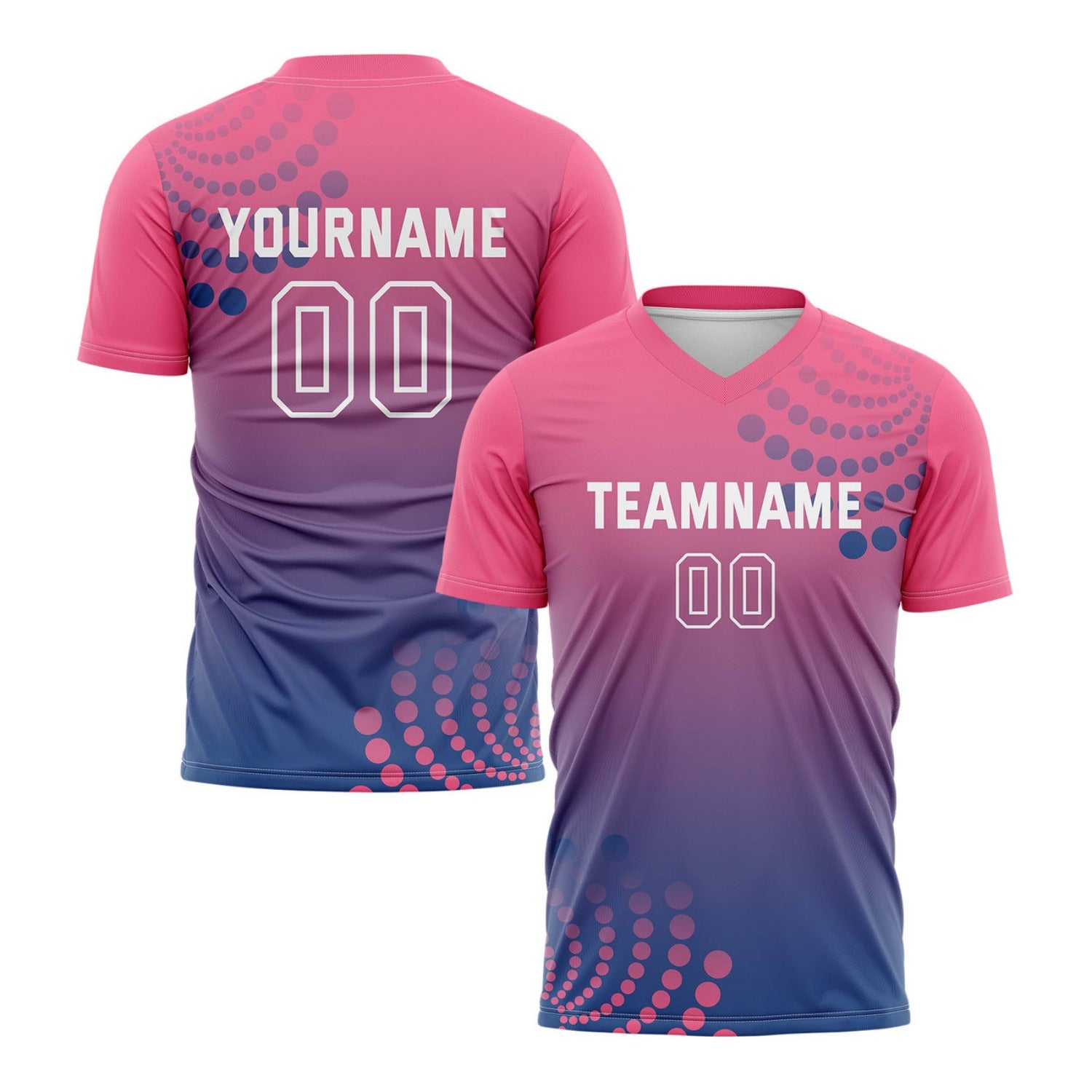 Custom Pink & Navy Dot Pattern Ombre Soccer Jersey for Teams & Individuals | Vosoli
