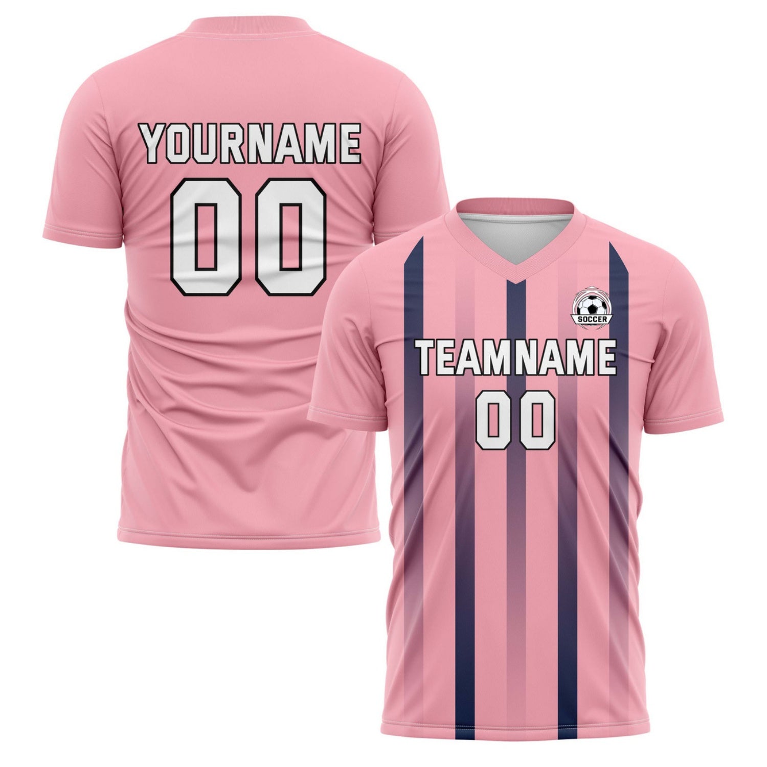 Custom Pink & Navy Stripe Soccer Jersey - Personalized Team Name & Player Number for Leagues | Vosoli