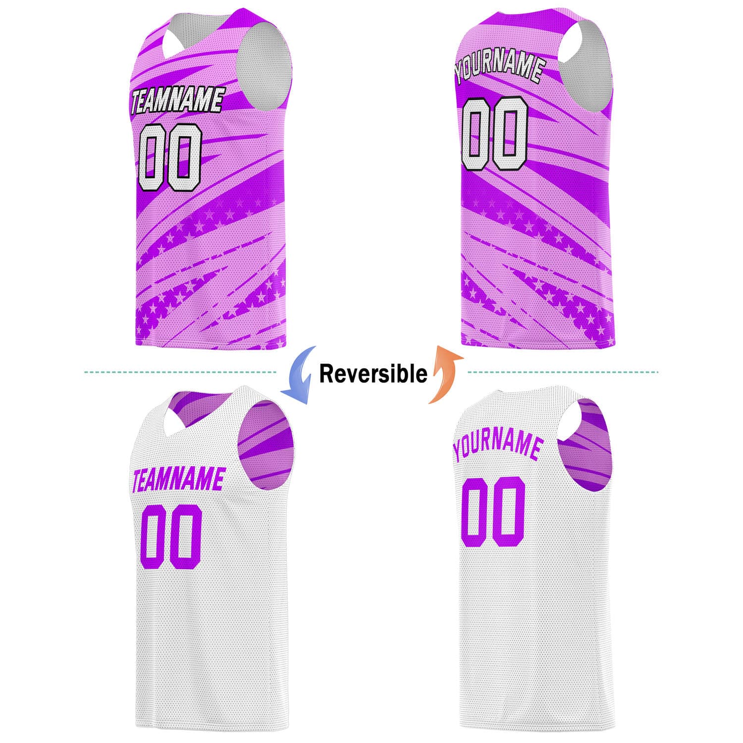 Custom Reversible Basketball Jersey for Individuals & Teams – Pink Purple White Star Stripe | Vosoli