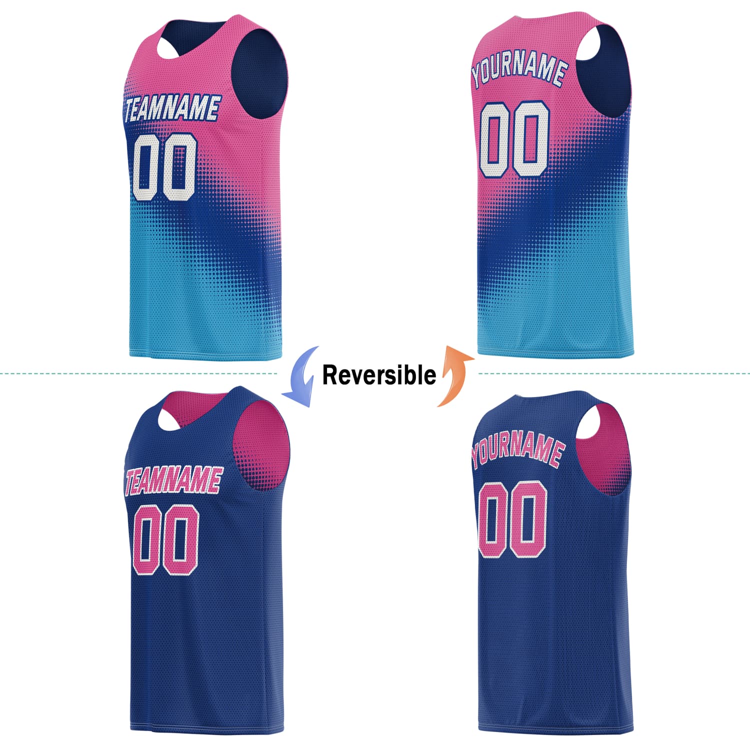 Custom Reversible Basketball Jersey for Individuals & Teams – Pink, Teal & Navy | Vosoli
