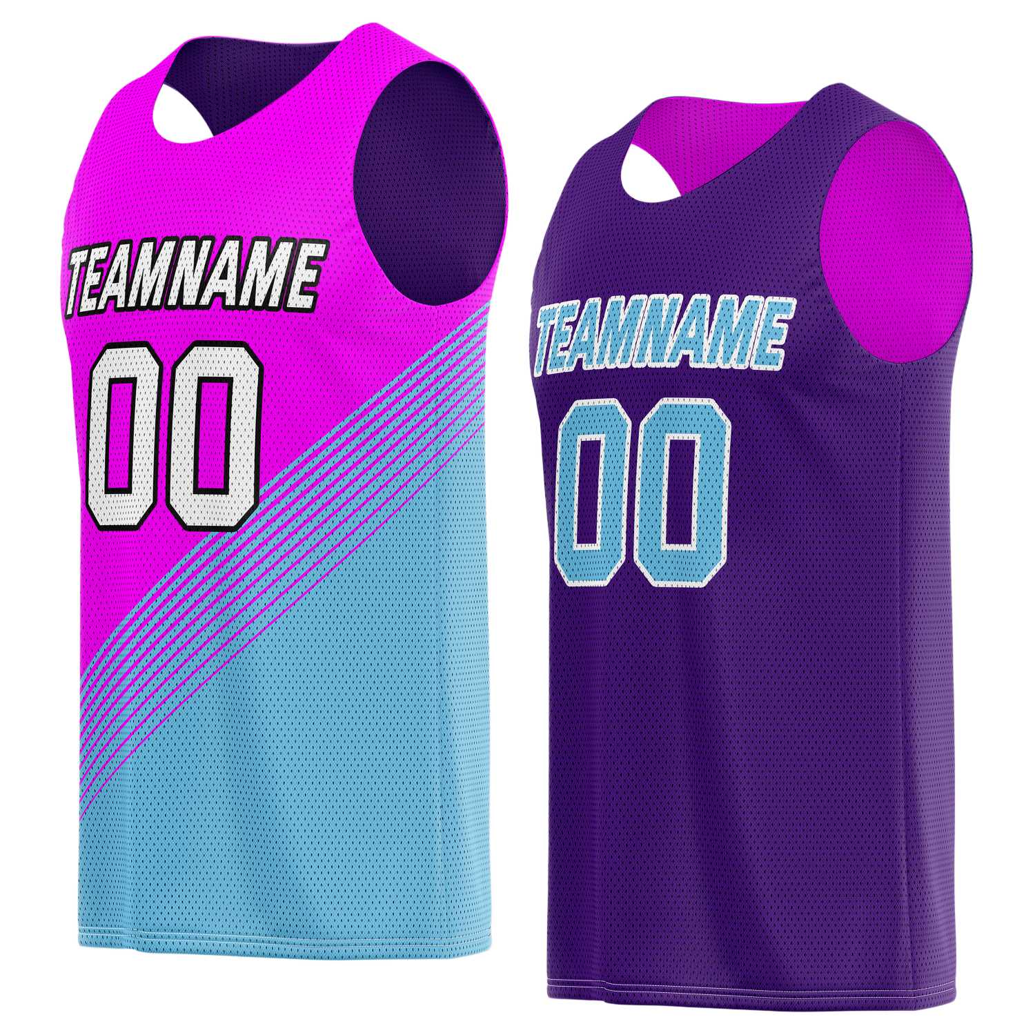 Custom Reversible Basketball Jersey for Individuals & Teams – Pink Teal Purple Diagonal Stripe | Vosoli