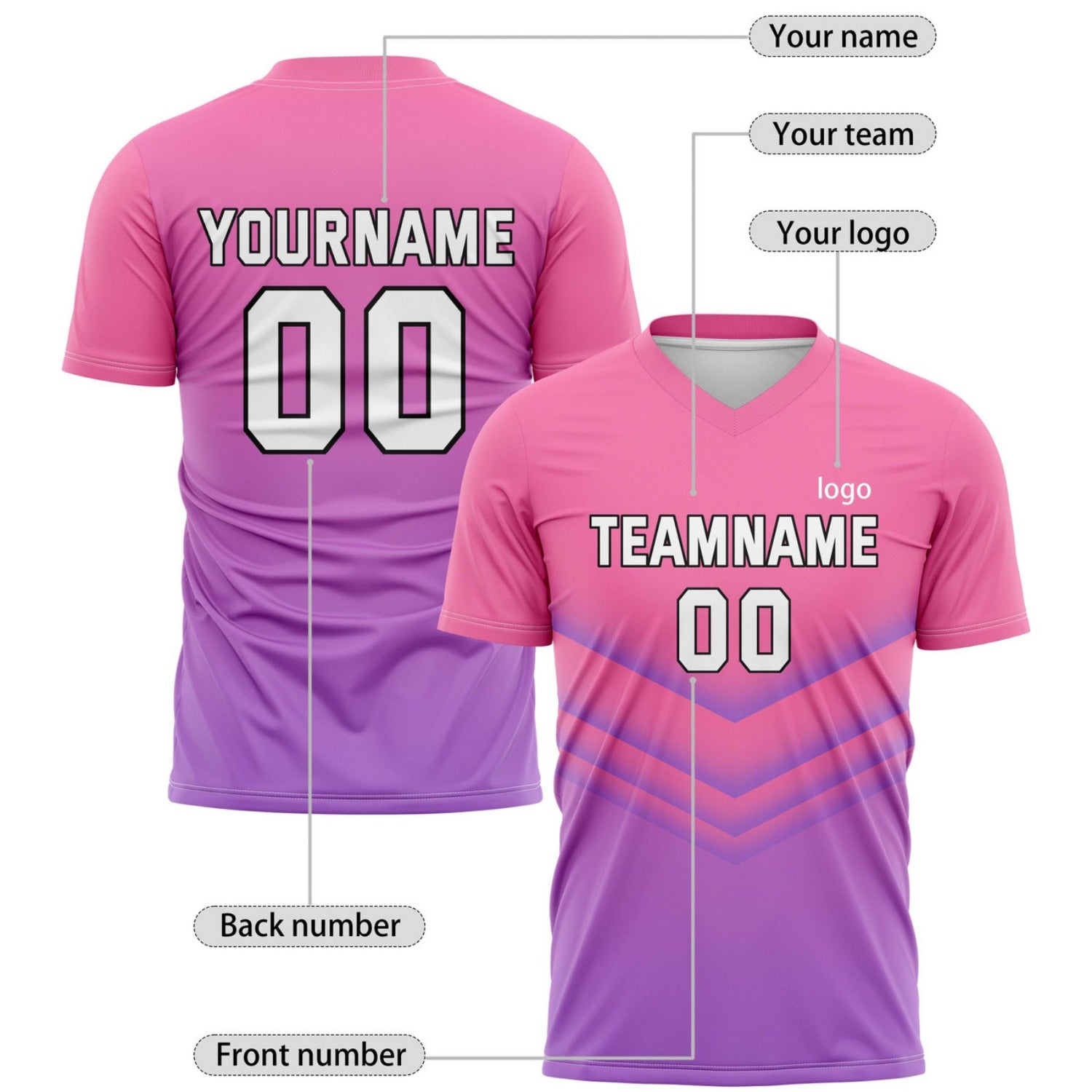 Custom Pink-to-Purple Gradient Soccer Jersey for Teams & Individuals | Vosoli