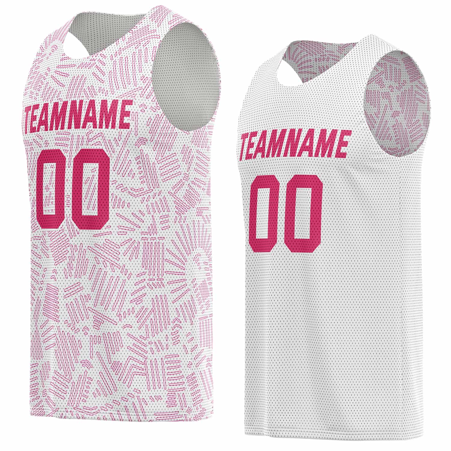 Custom Reversible Basketball Jersey for Individuals & Teams – Pink White Abstract Stripe | Vosoli