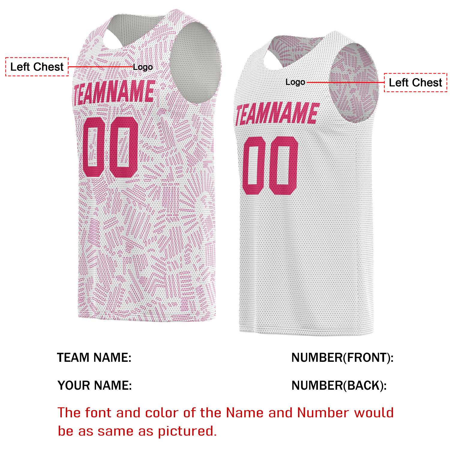 Custom Reversible Basketball Jersey for Individuals & Teams – Pink White Abstract Stripe | Vosoli