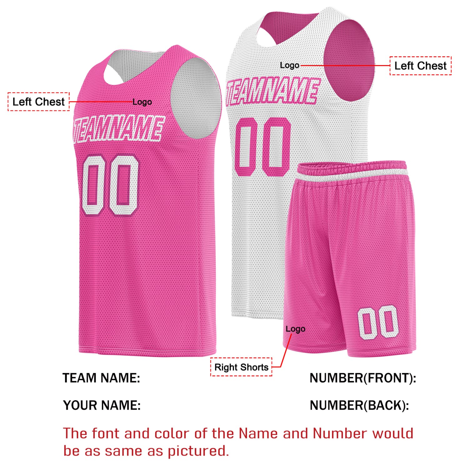 Custom Reversible Basketball Jersey & Shorts Set for Individuals & Teams – Pink White | Vosoli