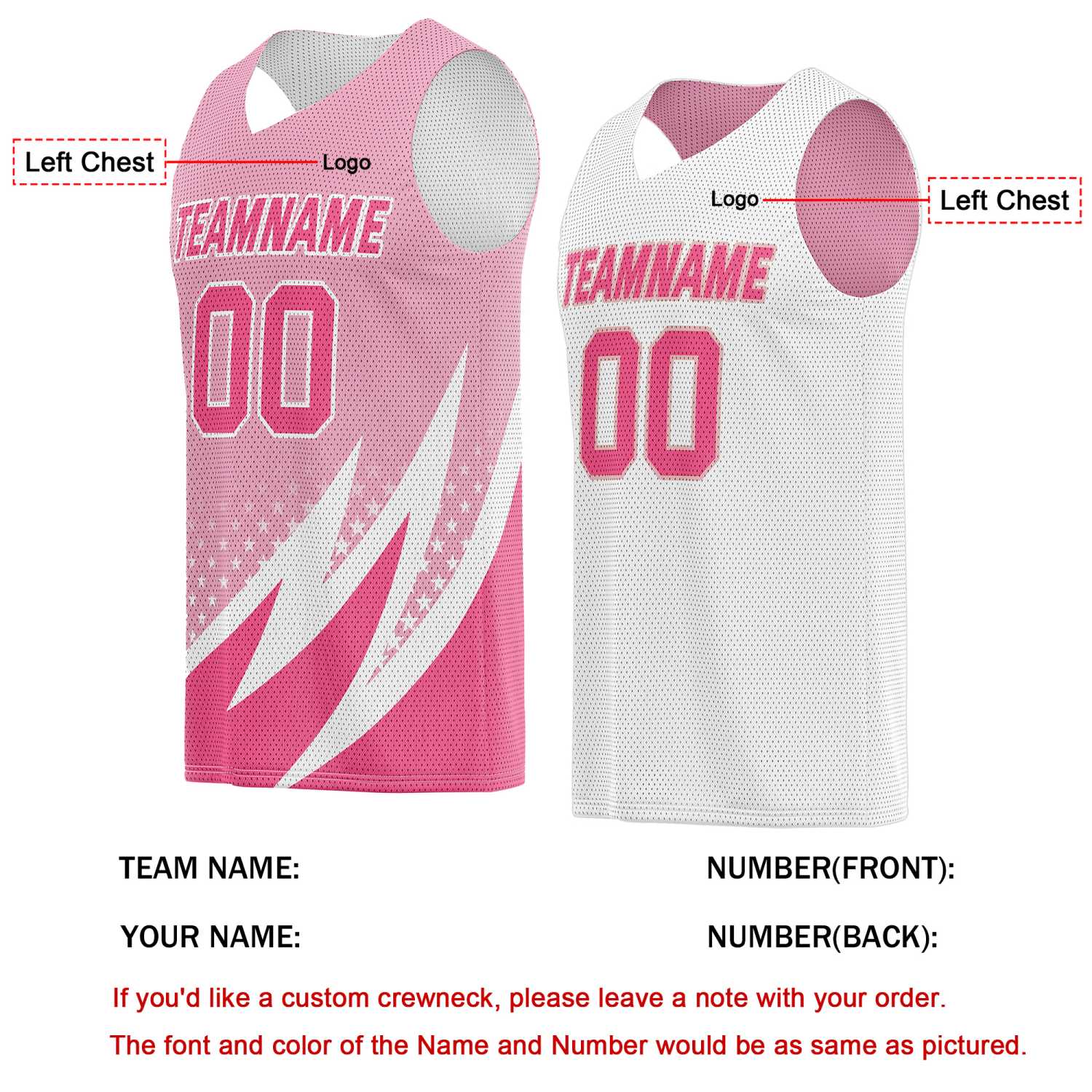 Custom Reversible Basketball Jersey for Individuals & Teams – Pink & White | Vosoli