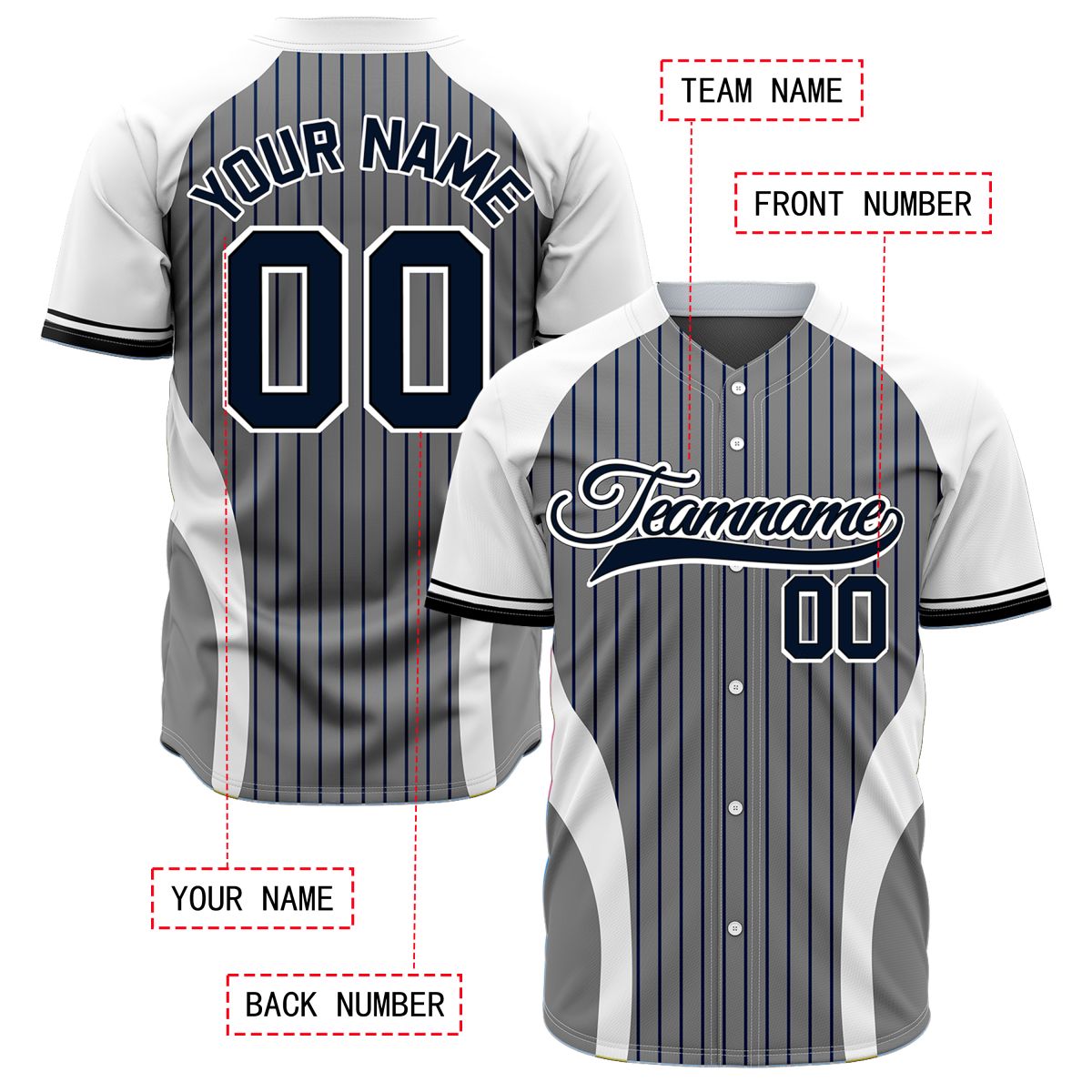 VOSOLI Custom Grey & White Pinstripe Baseball Jersey - Professional Road Uniform